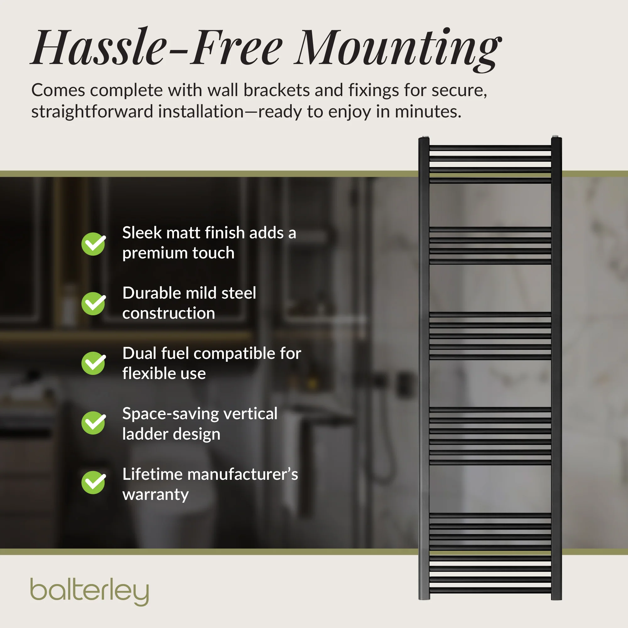 Straight Heated Heated Towel Rail Radiator, W: 600mm - Choice of Height and Finish - Image 159