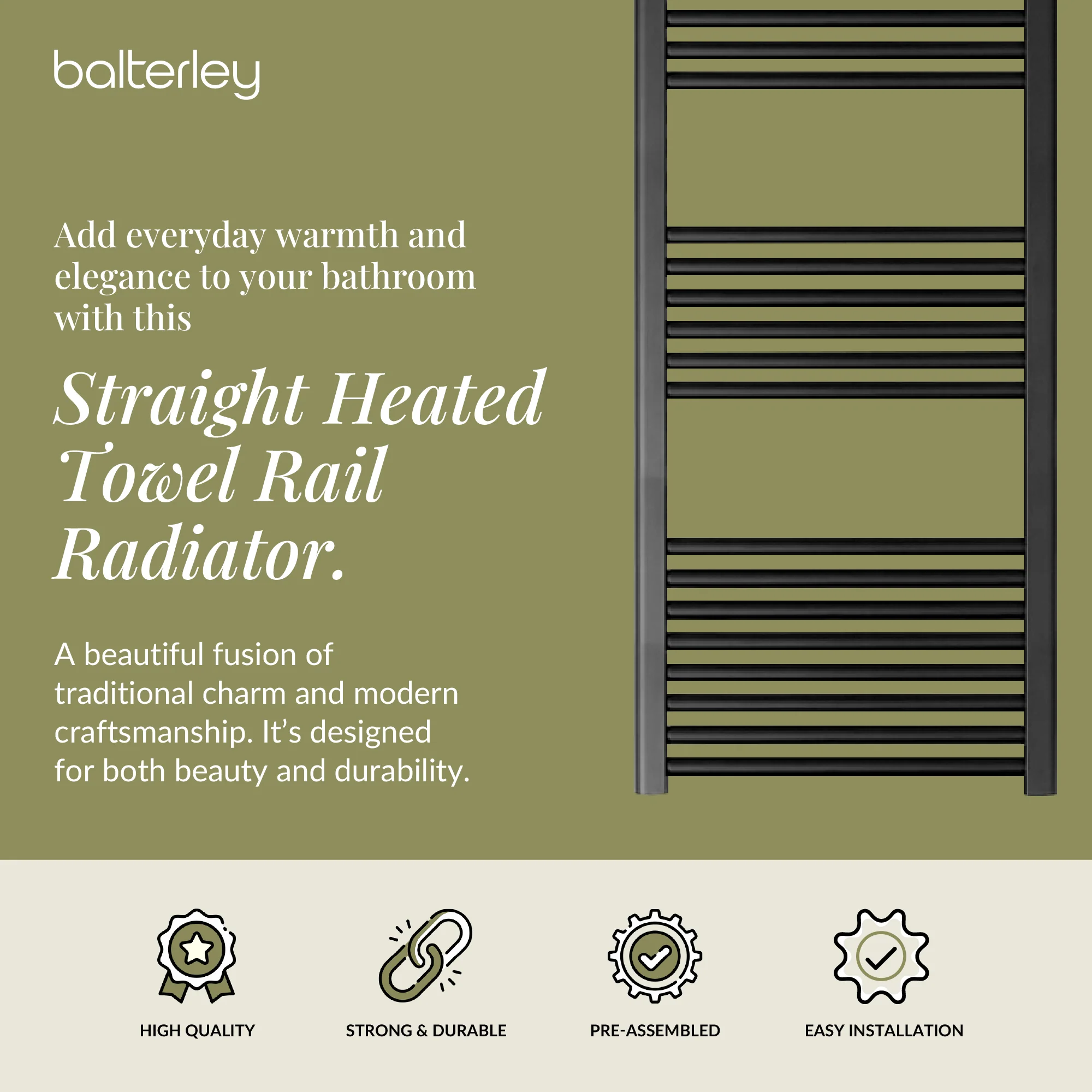 Straight Heated Heated Towel Rail Radiator, W: 600mm - Choice of Height and Finish - Image 165