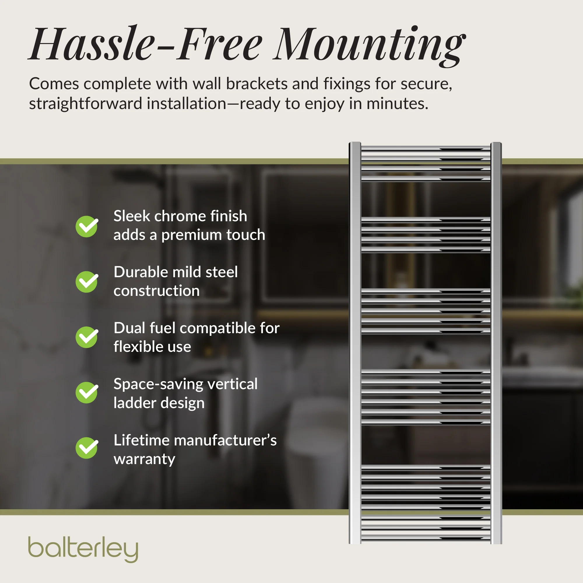 Straight Heated Heated Towel Rail Radiator, W: 600mm - Choice of Height and Finish - Image 173