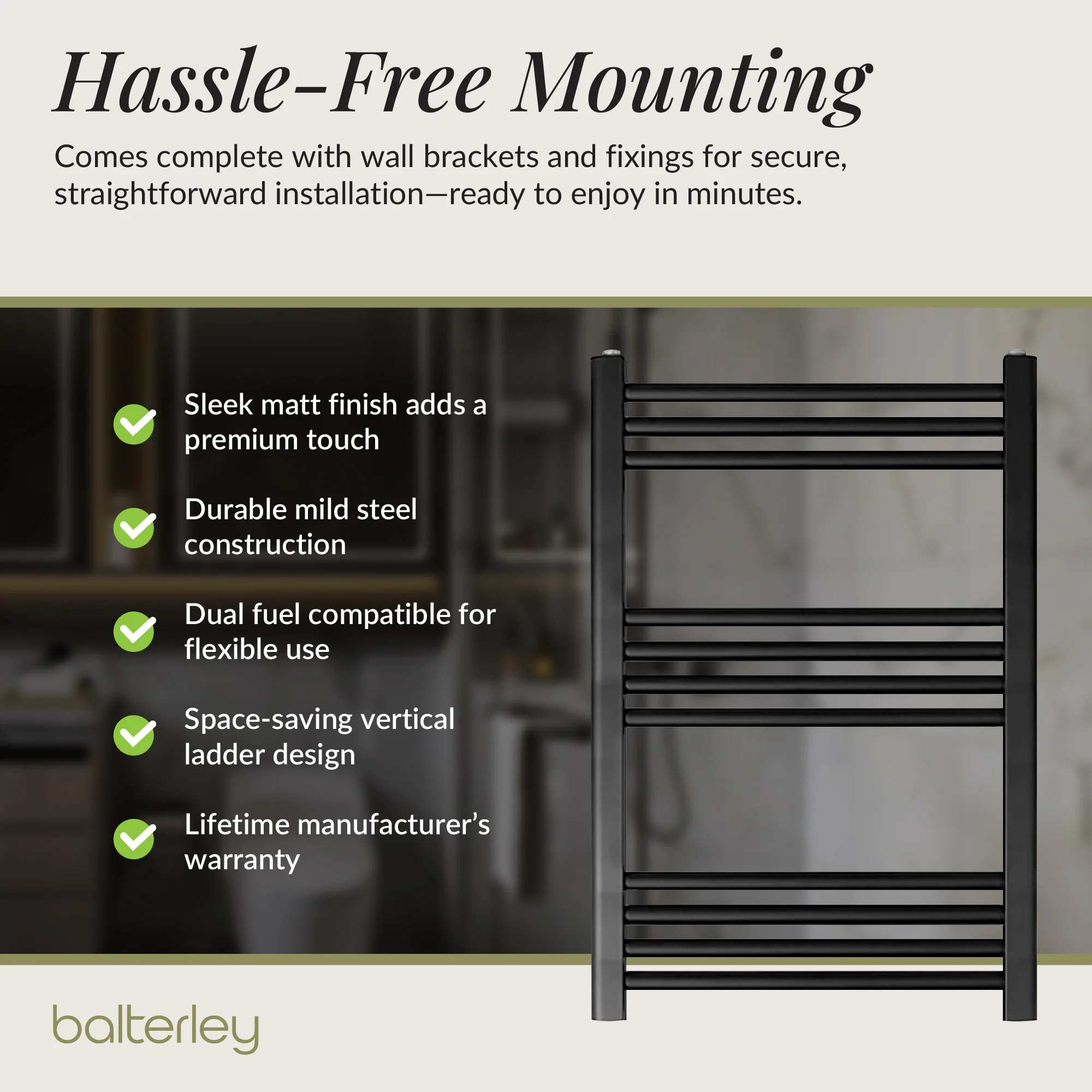Straight Heated Heated Towel Rail Radiator, W: 600mm - Choice of Height and Finish - Image 35