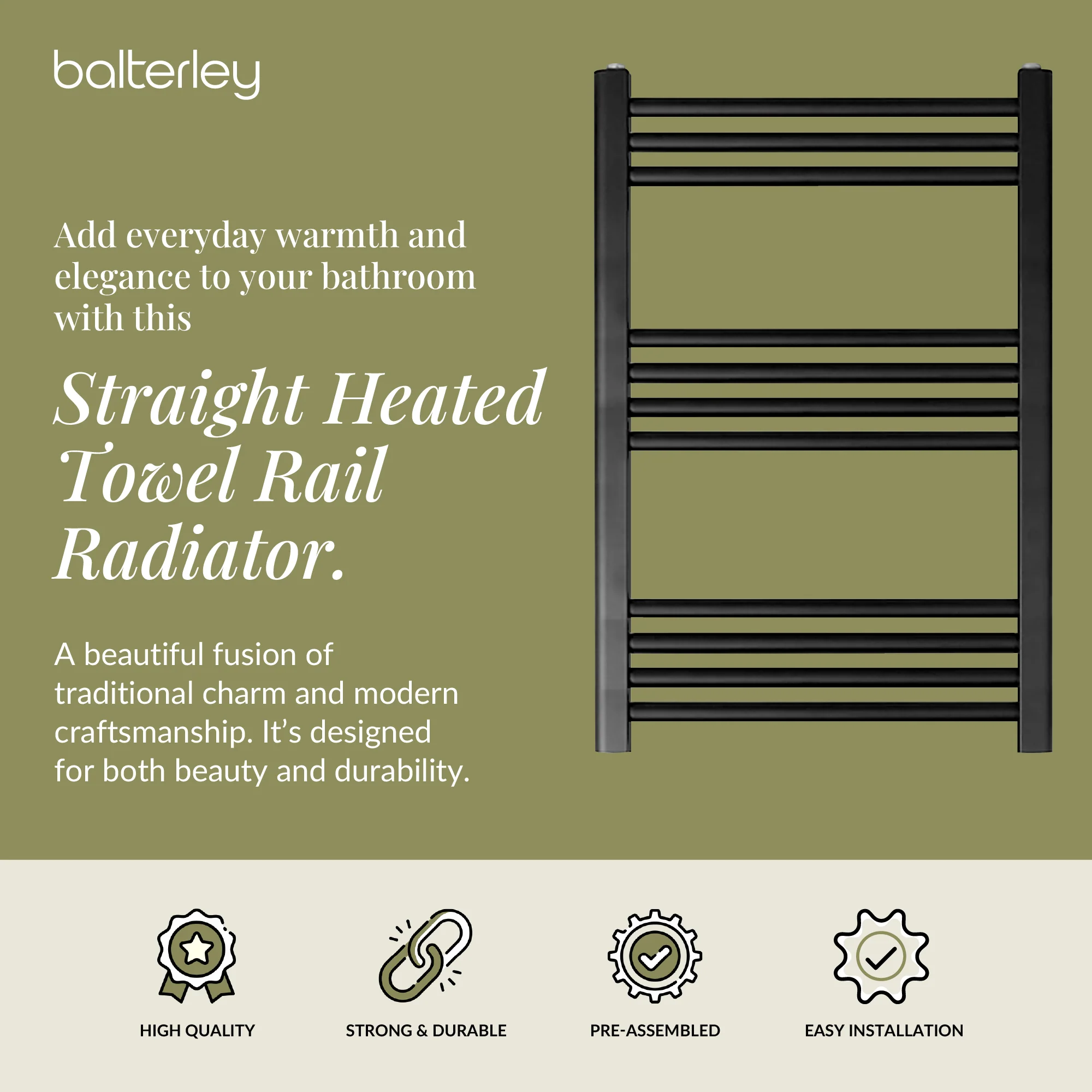Straight Heated Heated Towel Rail Radiator, W: 600mm - Choice of Height and Finish - Image 37