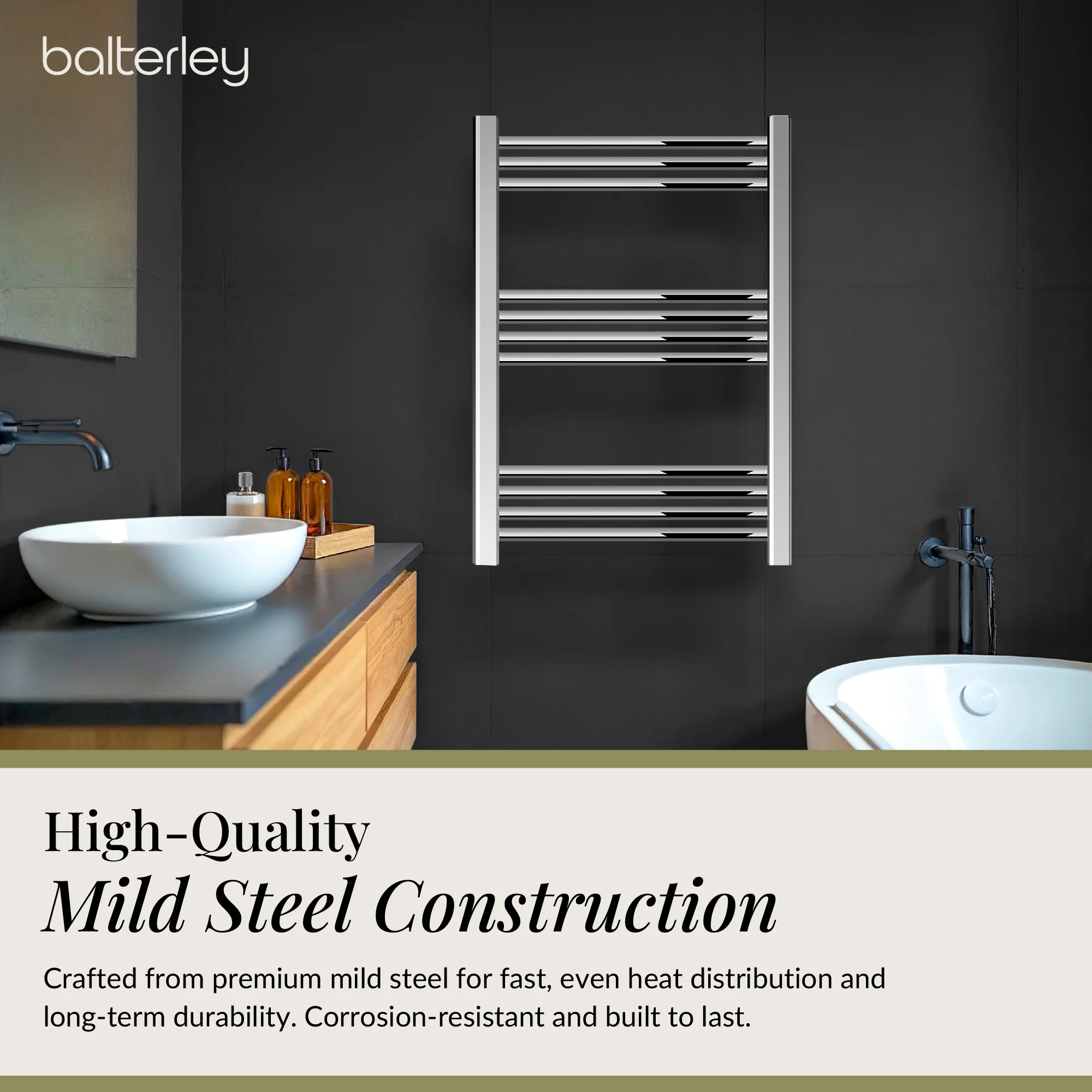 Straight Heated Heated Towel Rail Radiator, W: 600mm - Choice of Height and Finish - Image 48