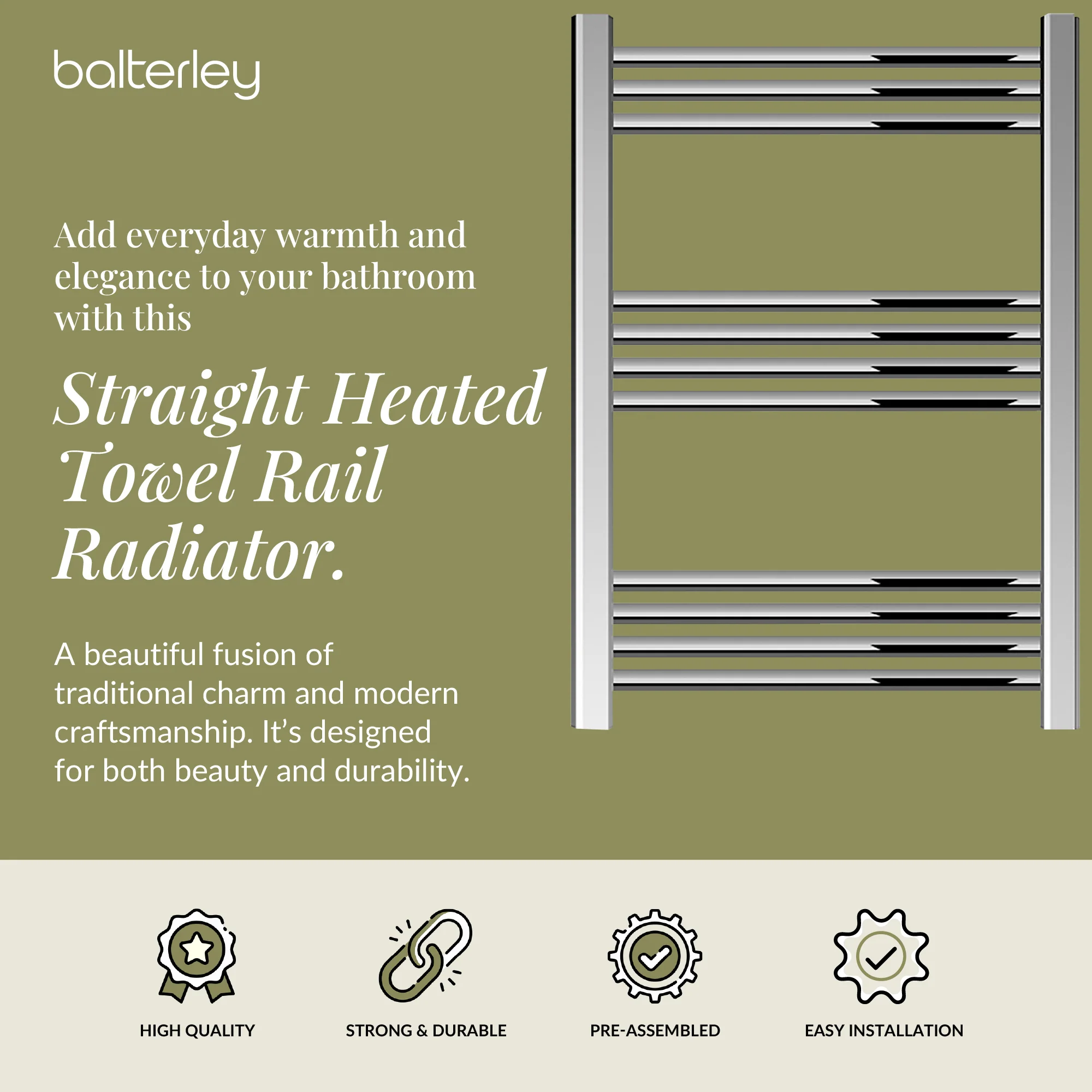 Straight Heated Heated Towel Rail Radiator, W: 600mm - Choice of Height and Finish - Image 50