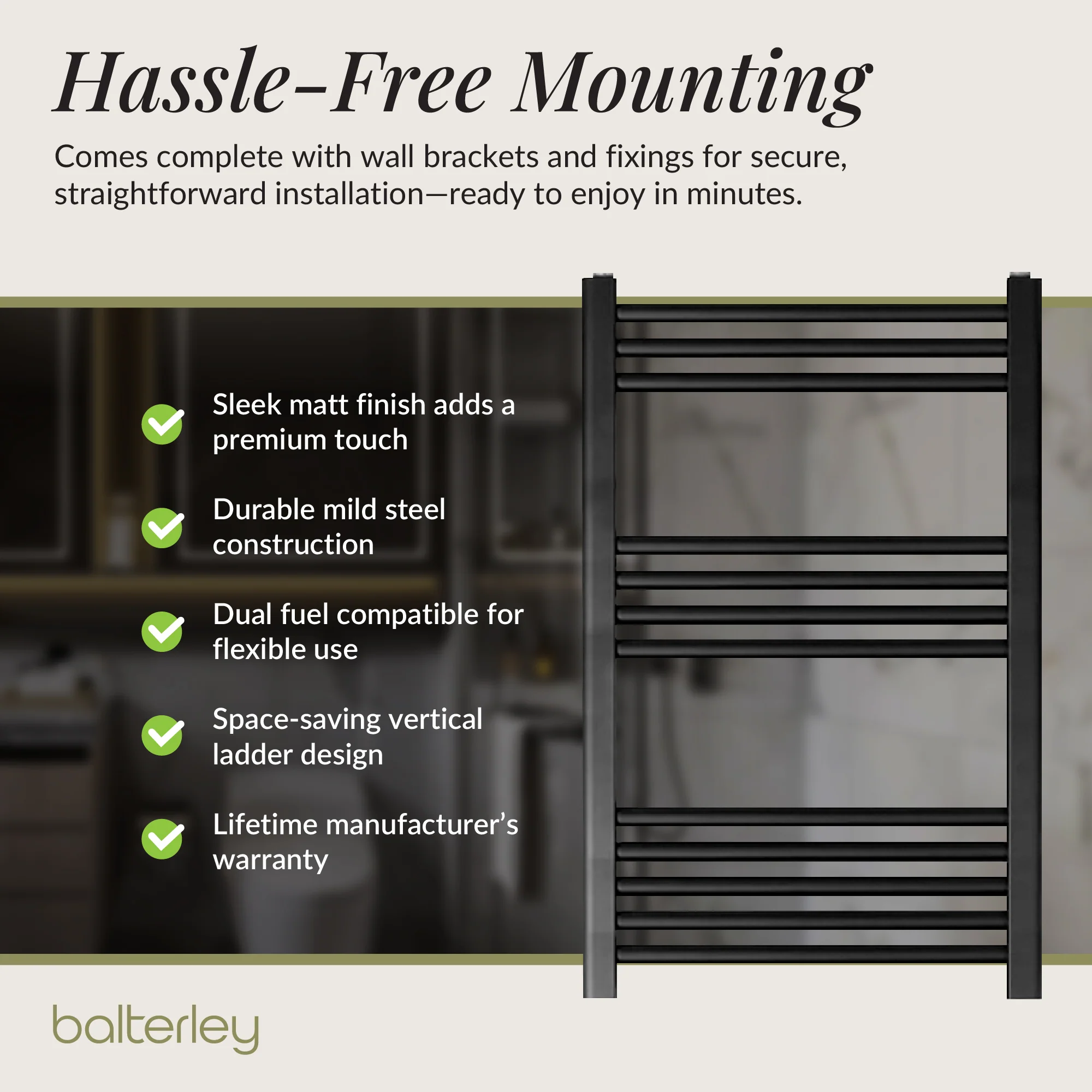 Straight Heated Heated Towel Rail Radiator, W: 600mm - Choice of Height and Finish - Image 51