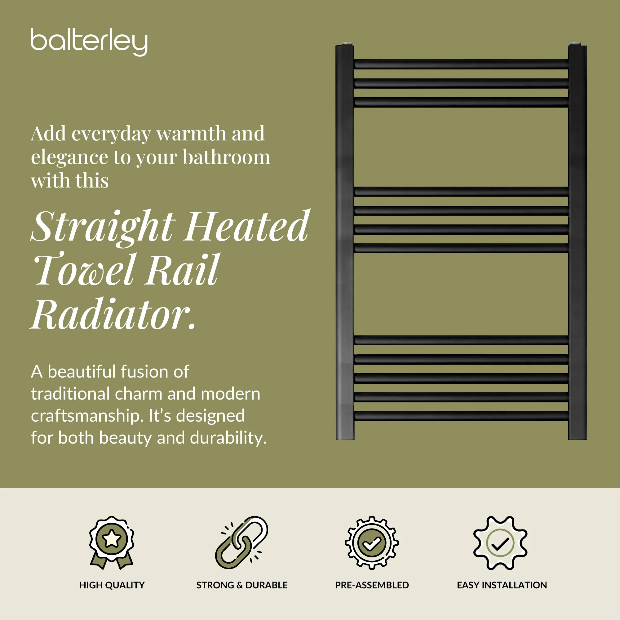 Straight Heated Heated Towel Rail Radiator, W: 600mm - Choice of Height and Finish - Image 53