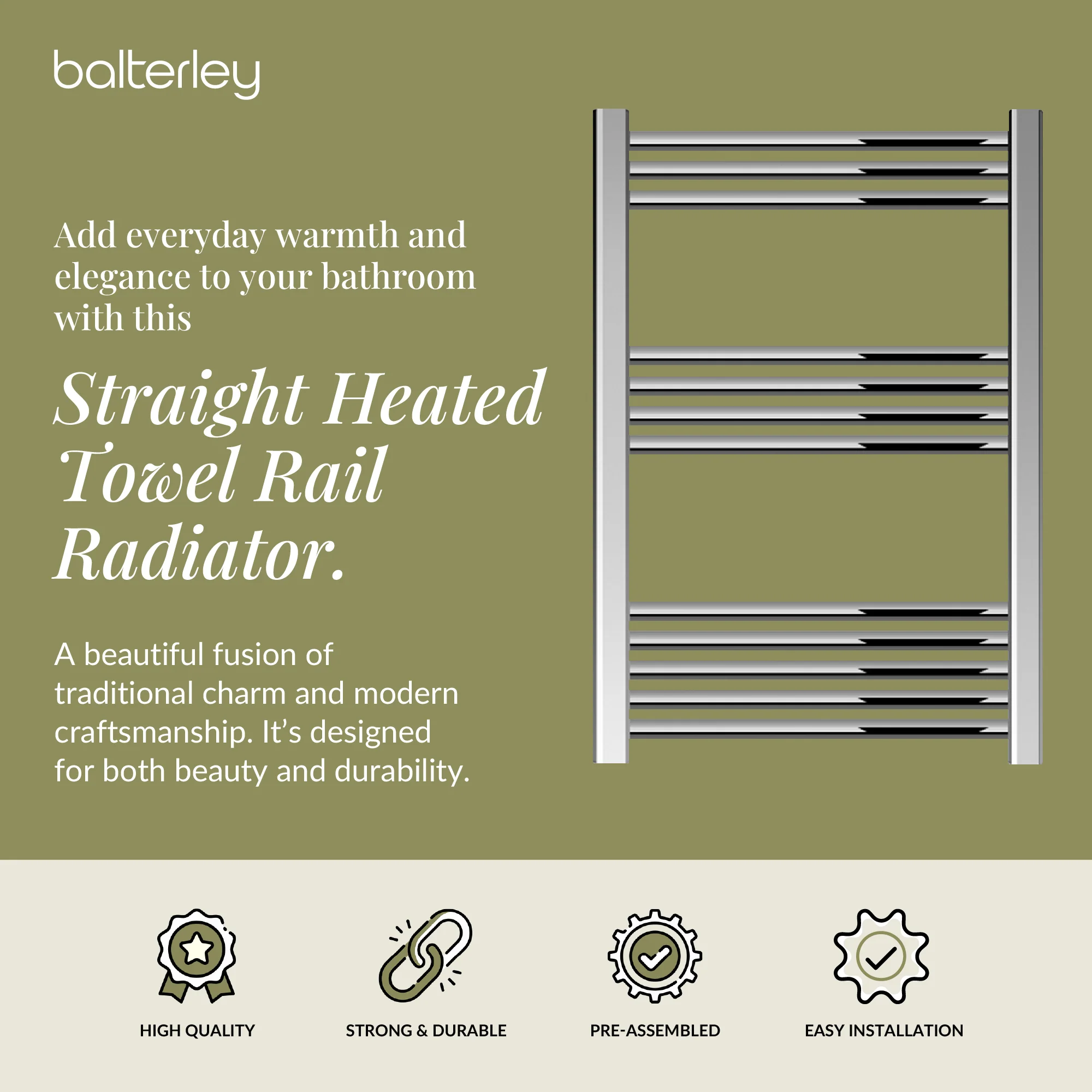 Straight Heated Heated Towel Rail Radiator, W: 600mm - Choice of Height and Finish - Image 65