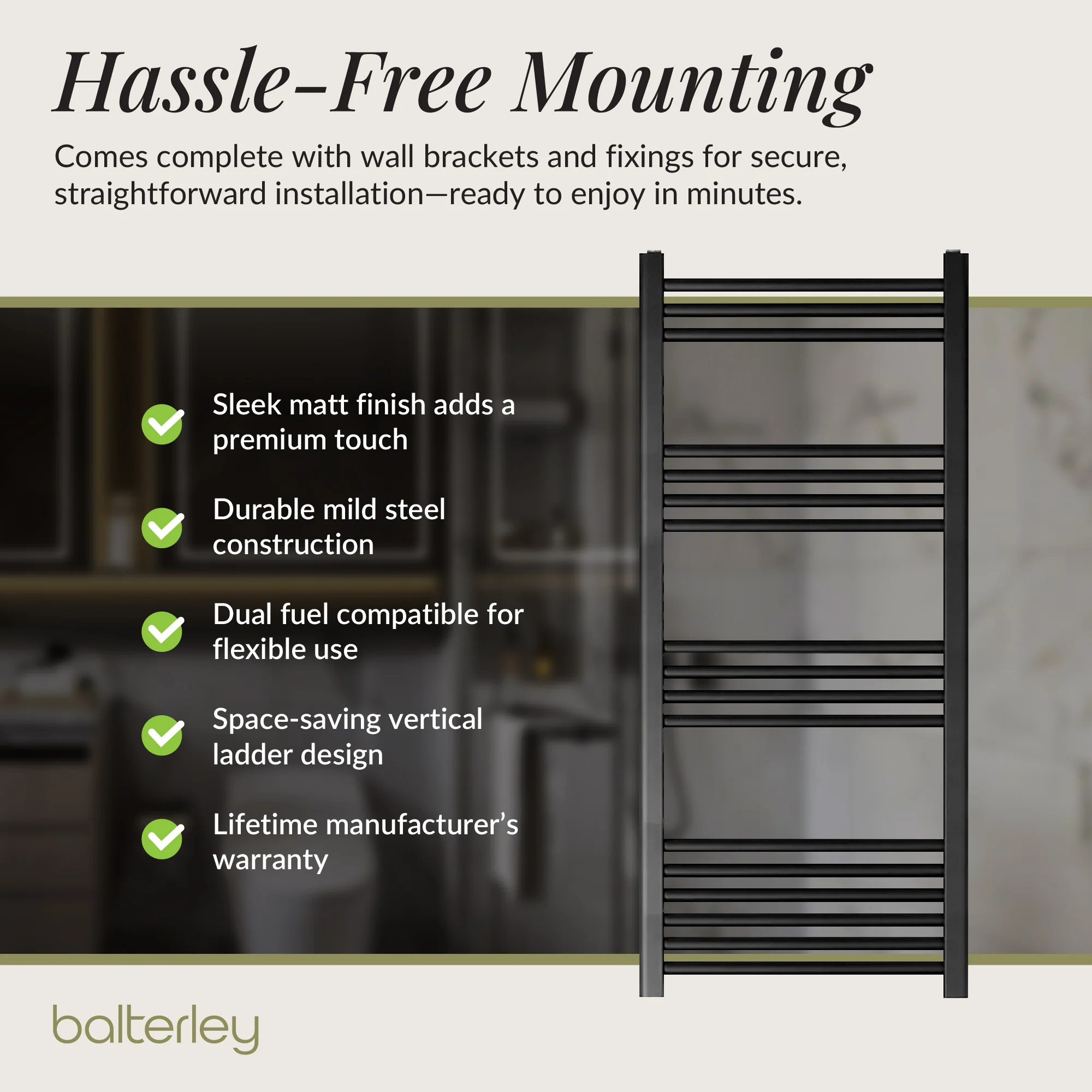 Straight Heated Heated Towel Rail Radiator, W: 600mm - Choice of Height and Finish - Image 72
