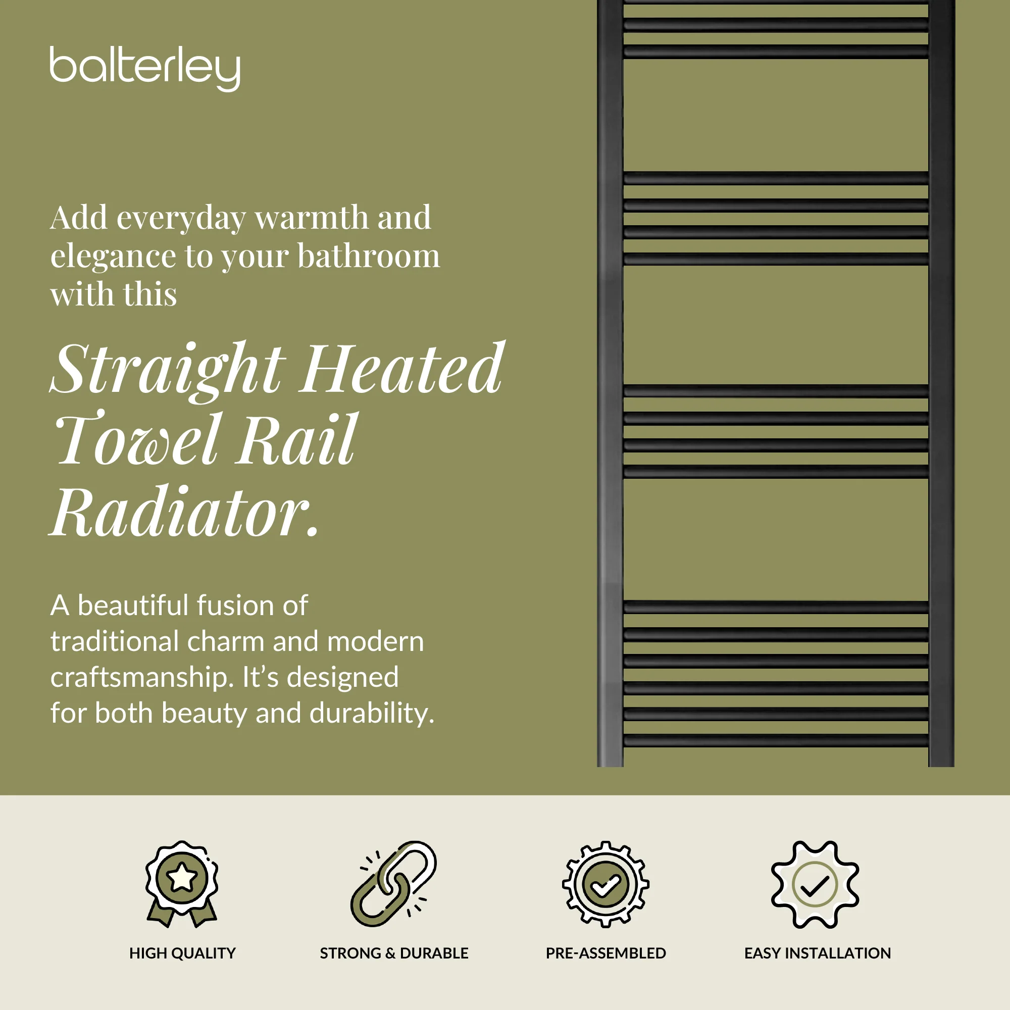 Straight Heated Heated Towel Rail Radiator, W: 600mm - Choice of Height and Finish - Image 73