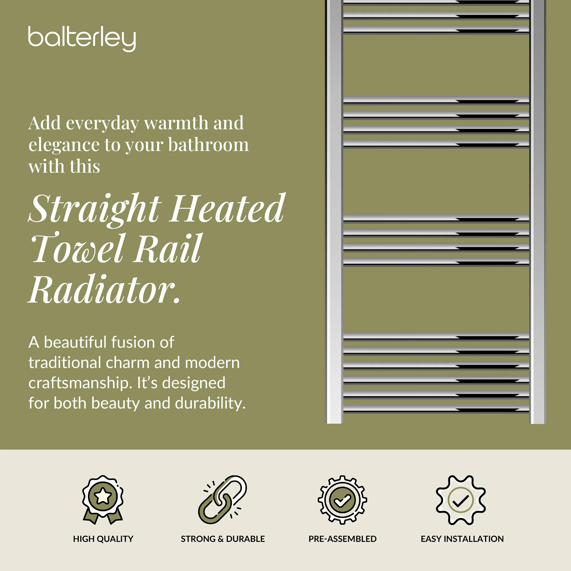 Straight Heated Heated Towel Rail Radiator, W: 600mm - Choice of Height and Finish - Image 81