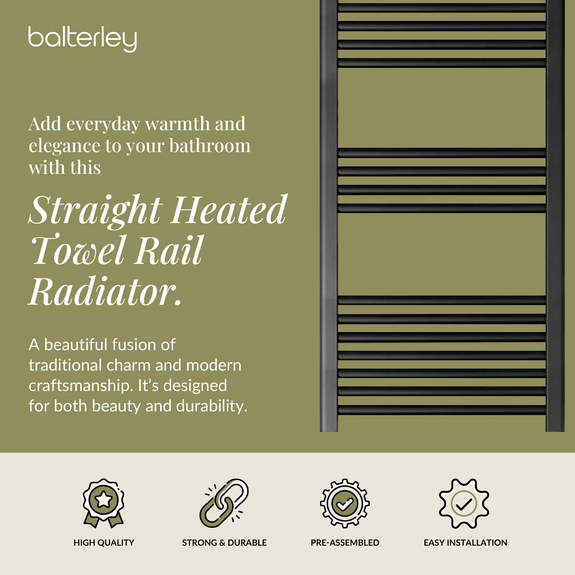 Straight Heated Heated Towel Rail Radiator, W: 600mm - Choice of Height and Finish - Image 86