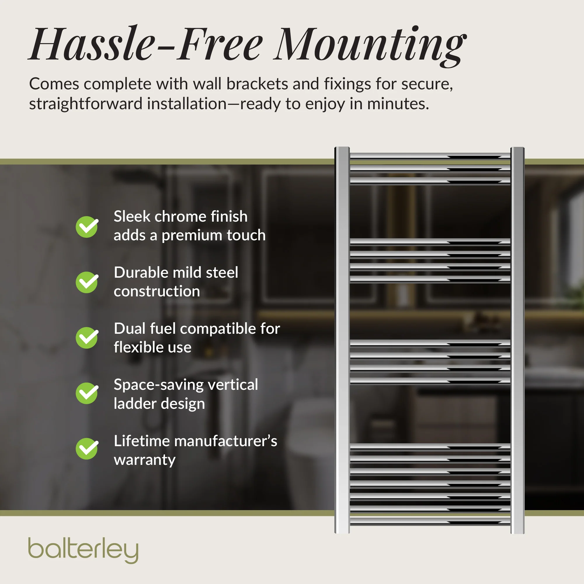 Straight Heated Heated Towel Rail Radiator, W: 600mm - Choice of Height and Finish - Image 94