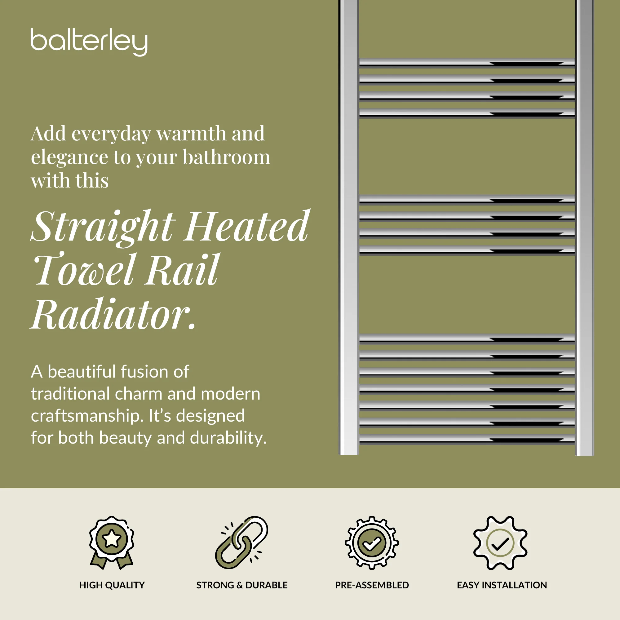 Straight Heated Heated Towel Rail Radiator, W: 600mm - Choice of Height and Finish - Image 97