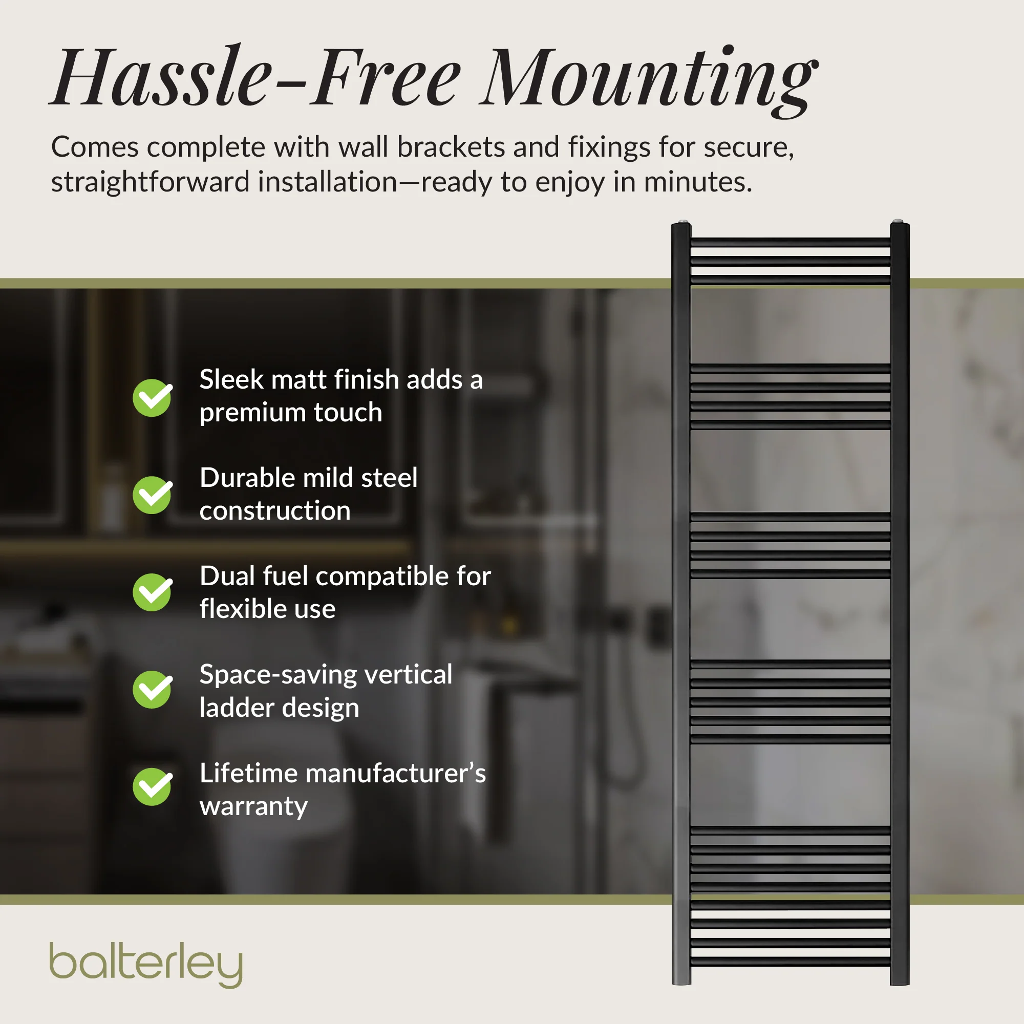 Straight Heated Rail Dual Fuel Towel Warmer, W: 500mm – Choice of Size & Finish - Image 107