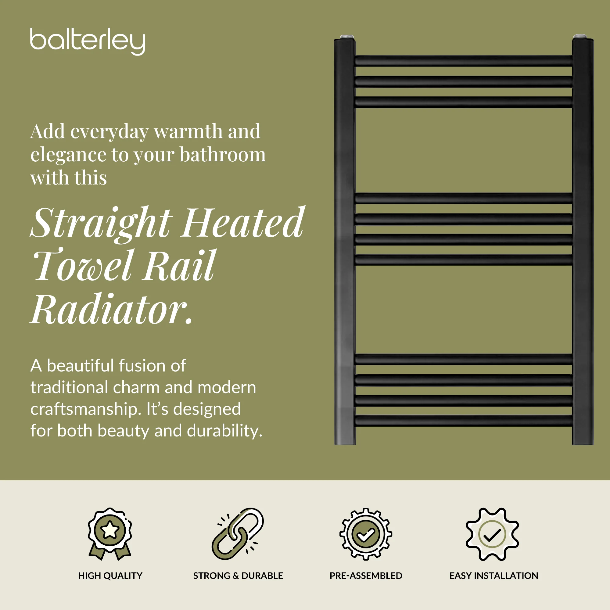 Straight Heated Rail Dual Fuel Towel Warmer, W: 500mm – Choice of Size & Finish - Image 24