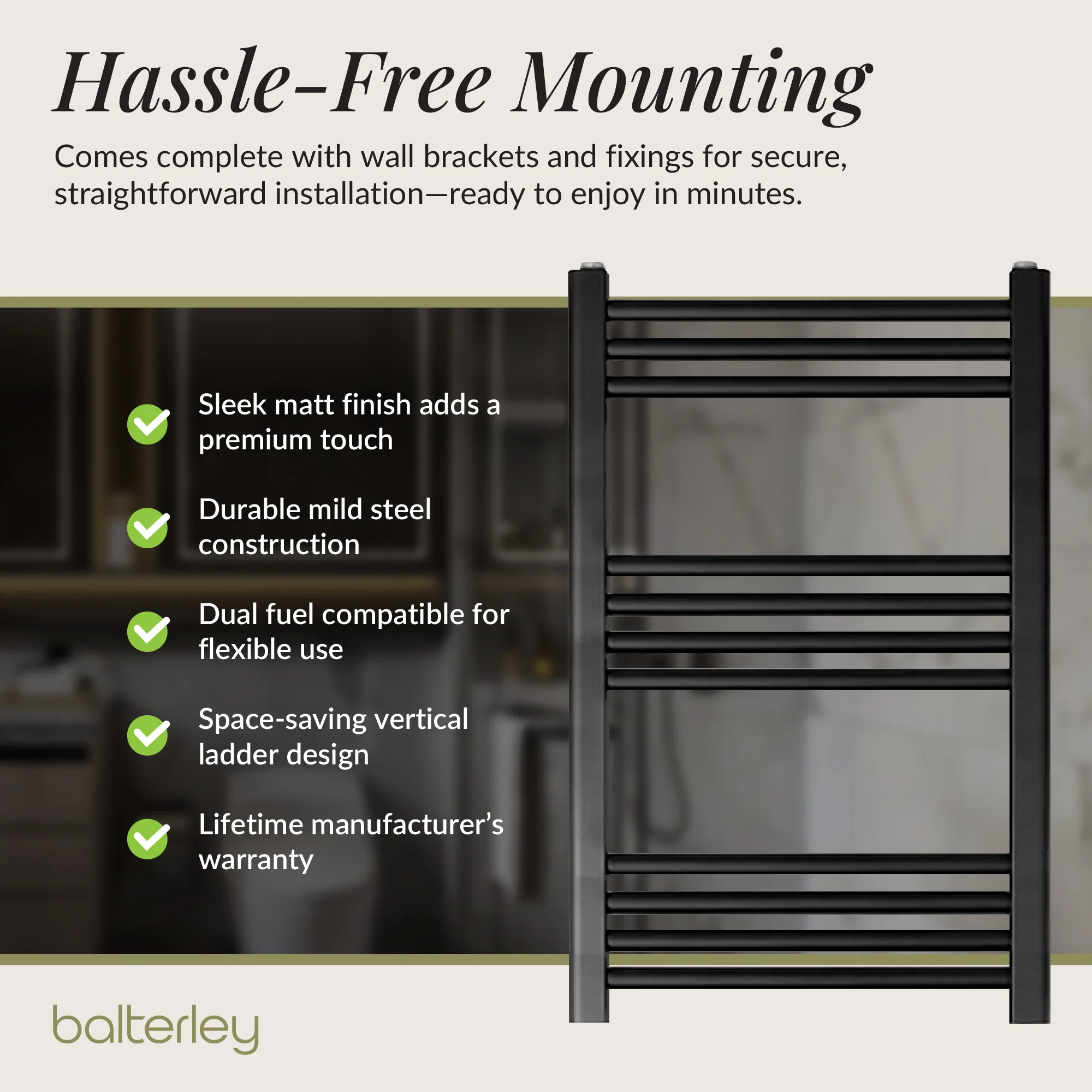 Straight Heated Rail Dual Fuel Towel Warmer, W: 500mm – Choice of Size & Finish - Image 29