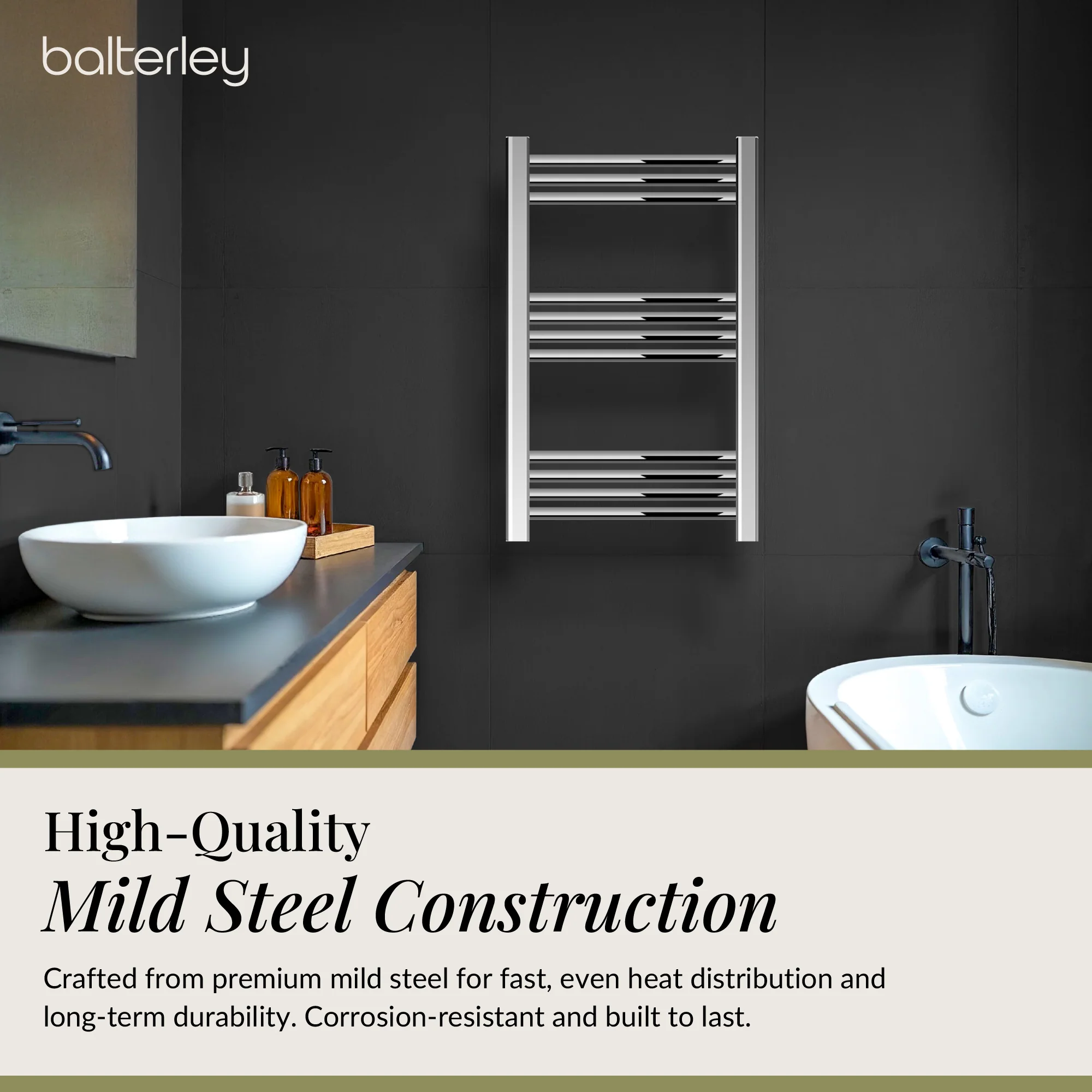 Straight Heated Rail Dual Fuel Towel Warmer, W: 500mm – Choice of Size & Finish - Image 36