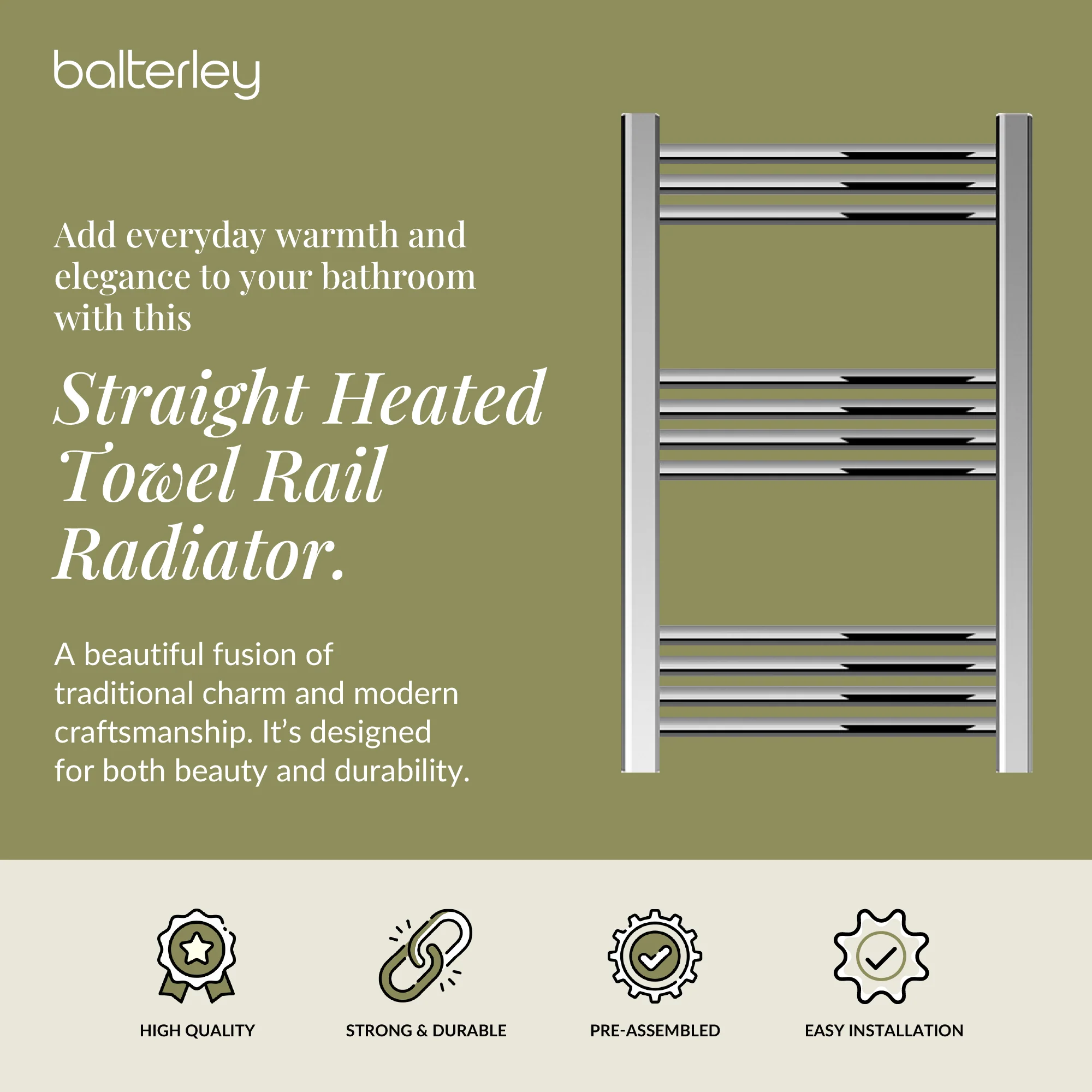 Straight Heated Rail Dual Fuel Towel Warmer, W: 500mm – Choice of Size & Finish - Image 42