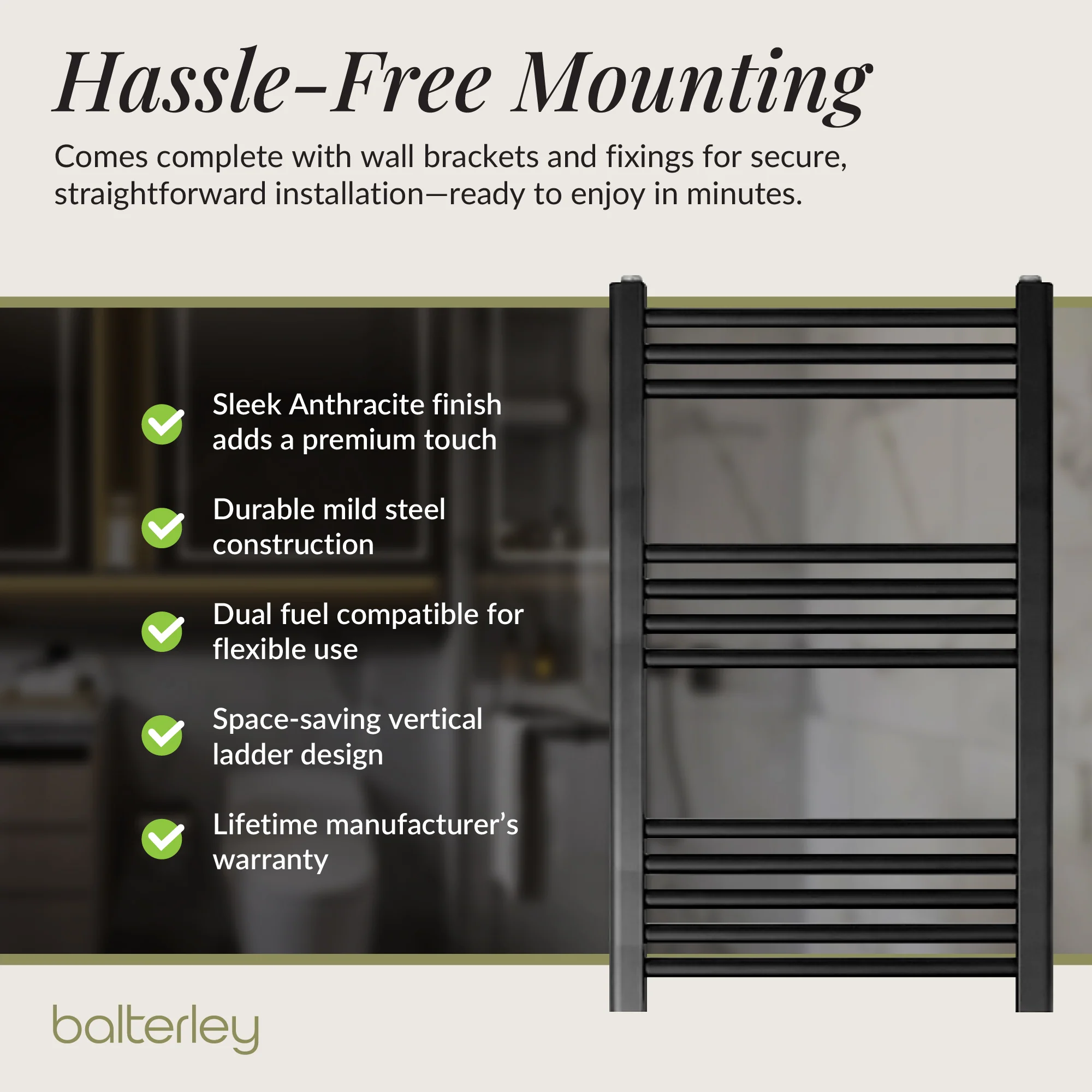 Straight Heated Rail Dual Fuel Towel Warmer, W: 500mm – Choice of Size & Finish - Image 45