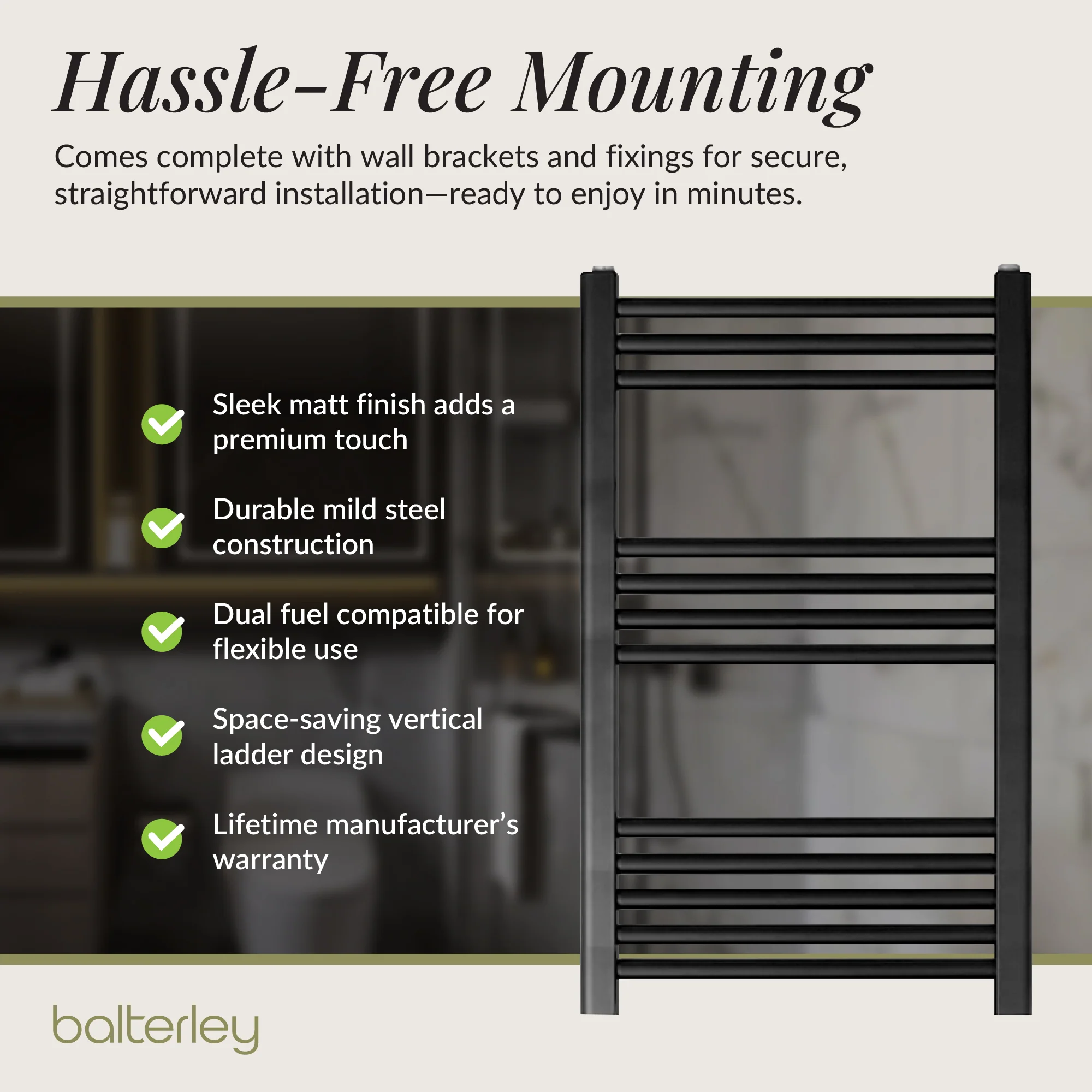 Straight Heated Rail Dual Fuel Towel Warmer, W: 500mm – Choice of Size & Finish - Image 53
