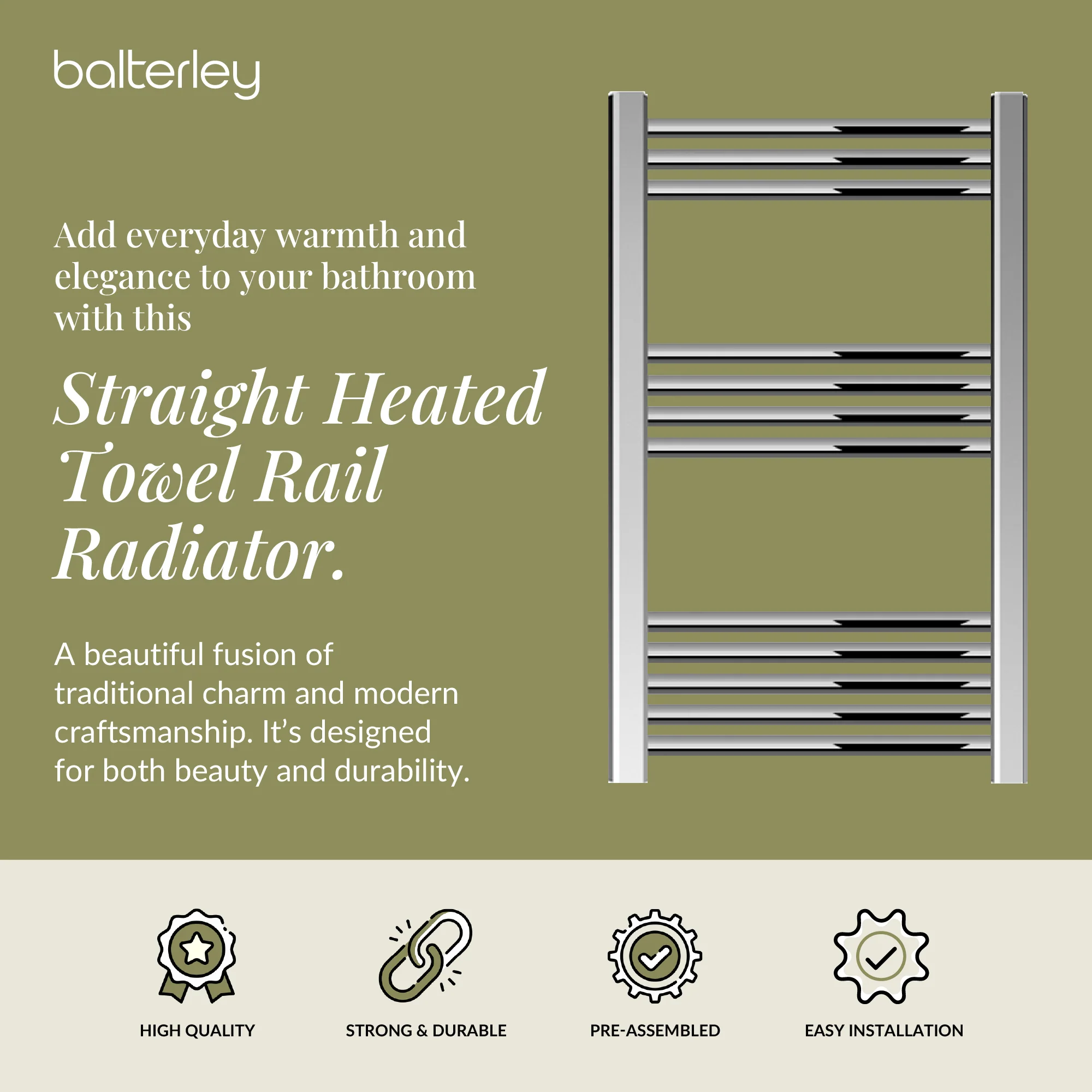 Straight Heated Rail Dual Fuel Towel Warmer, W: 500mm – Choice of Size & Finish - Image 67