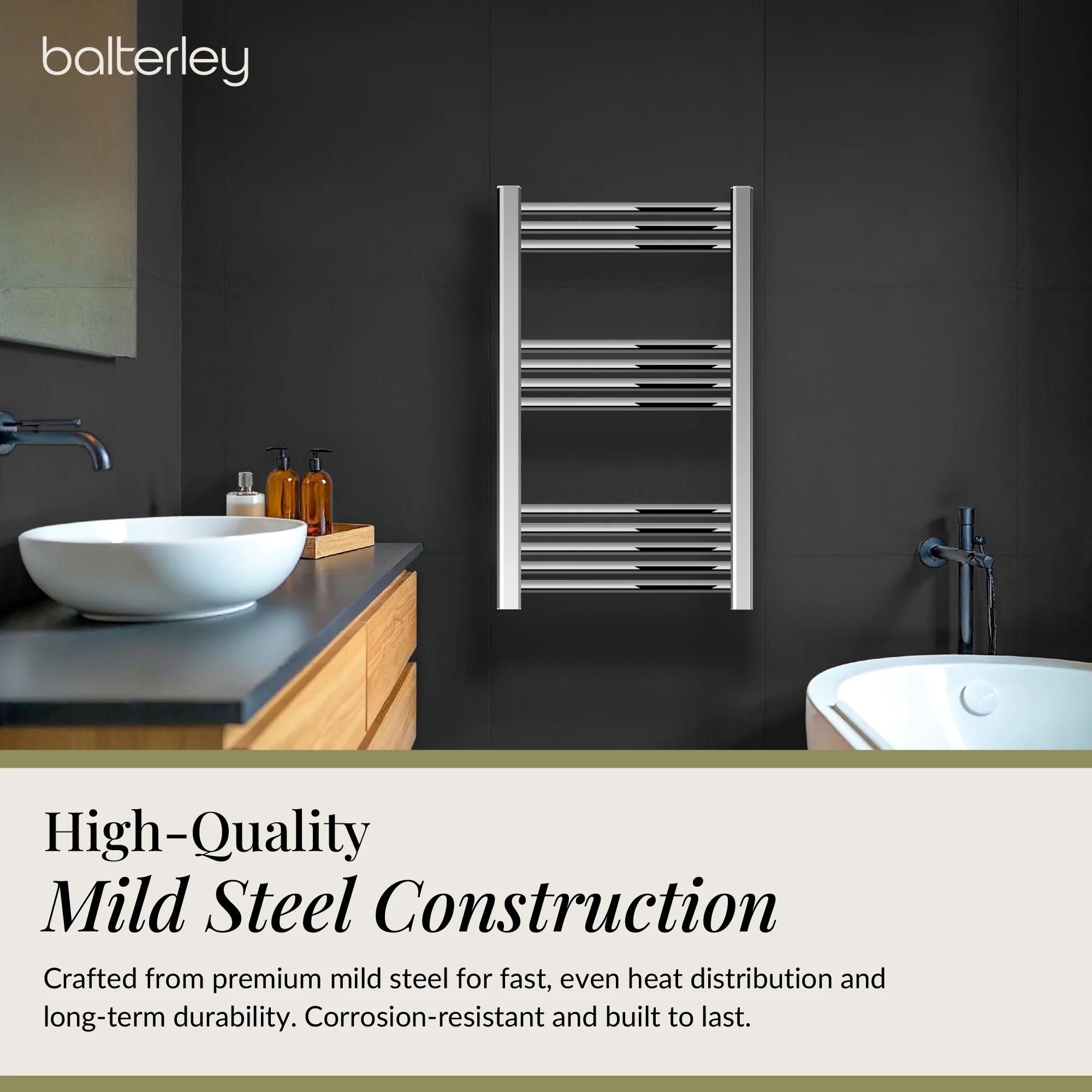 Straight Heated Rail Dual Fuel Towel Warmer, W: 500mm – Choice of Size & Finish - Image 68