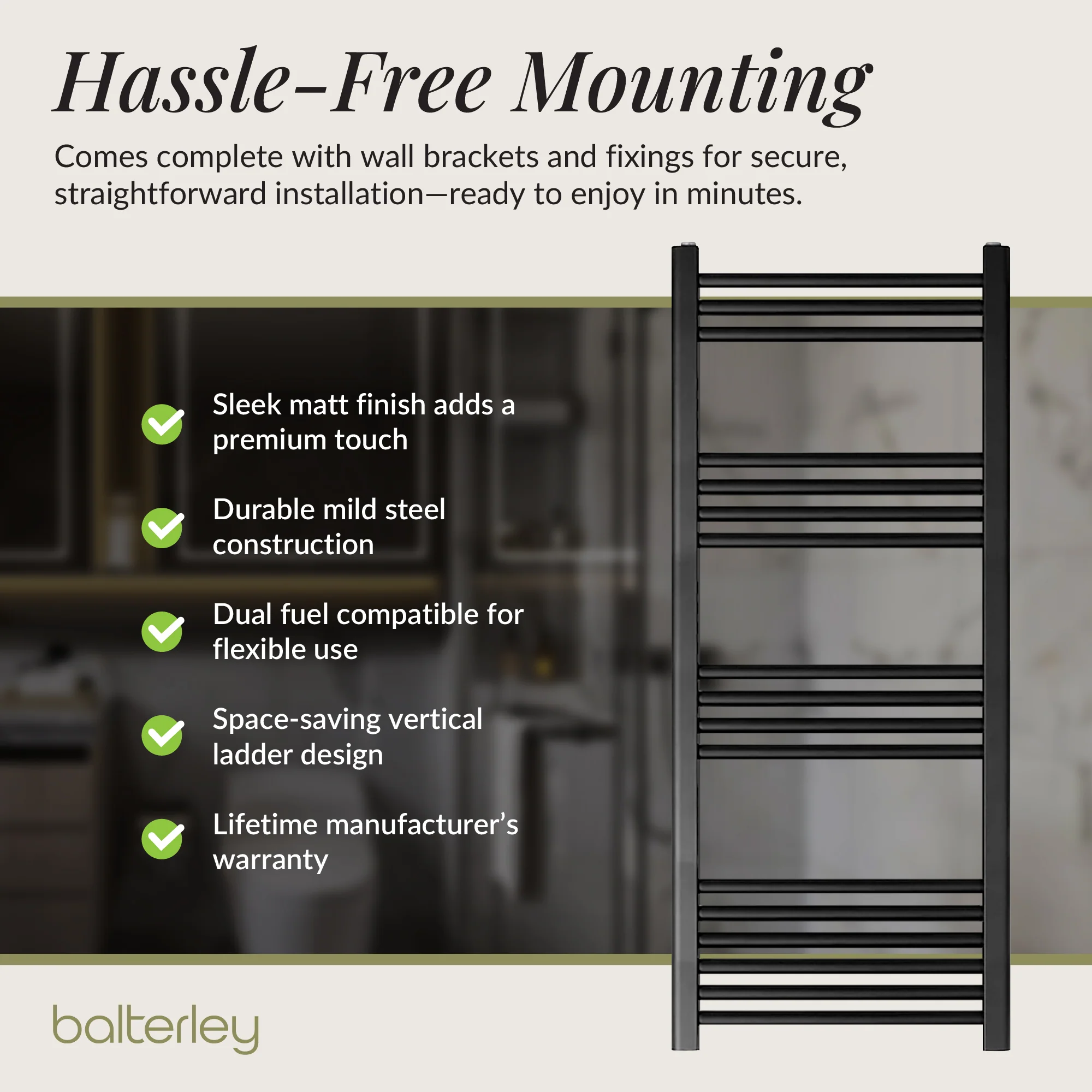 Straight Heated Rail Dual Fuel Towel Warmer, W: 500mm – Choice of Size & Finish - Image 75