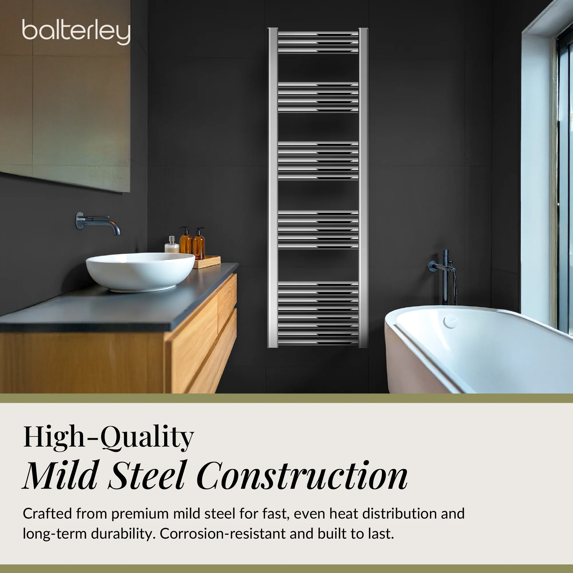 Straight Heated Rail Dual Fuel Towel Warmer, W: 400mm – Choice of Size & Finish - Image 20