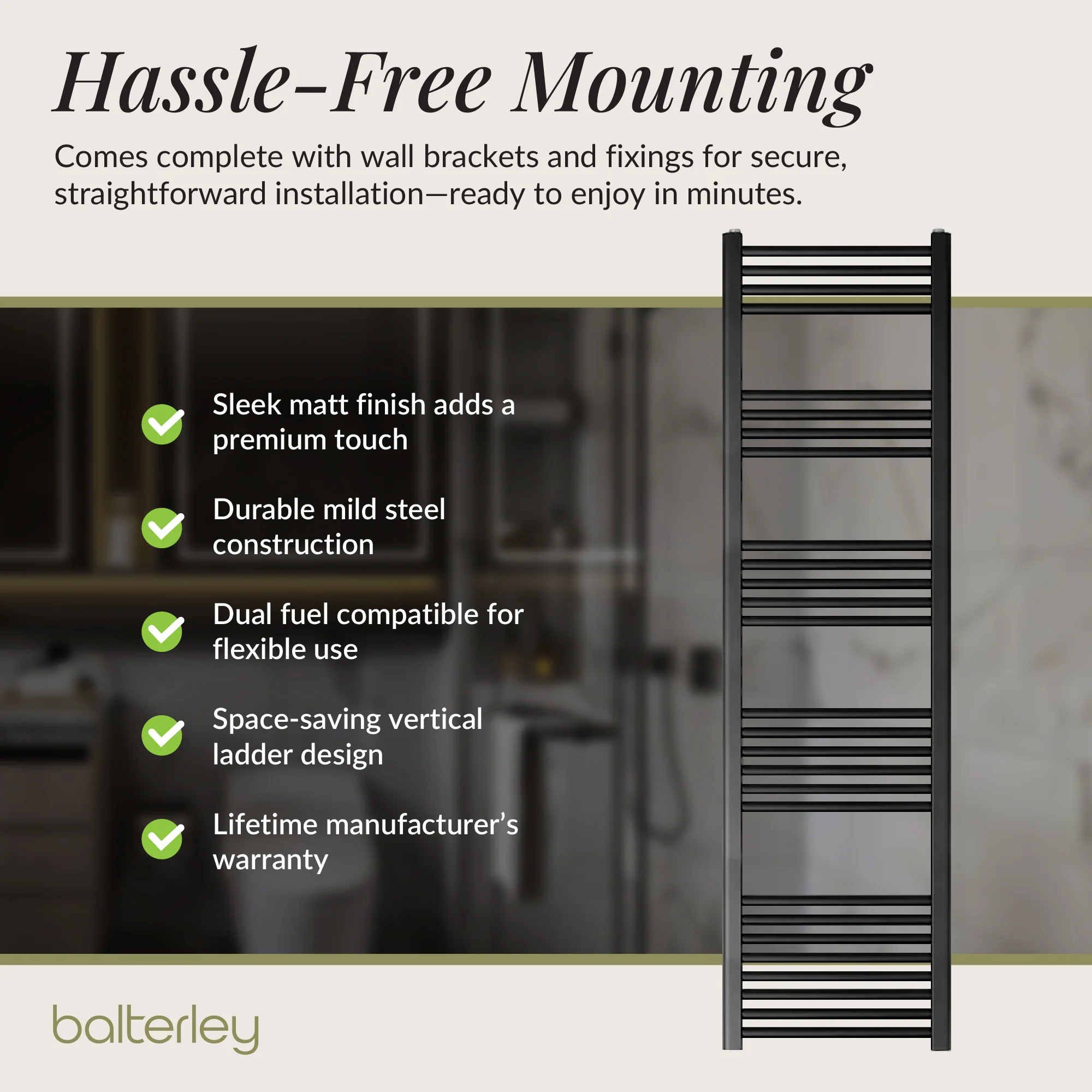 Straight Heated Rail Dual Fuel Towel Warmer, W: 400mm – Choice of Size & Finish - Image 21