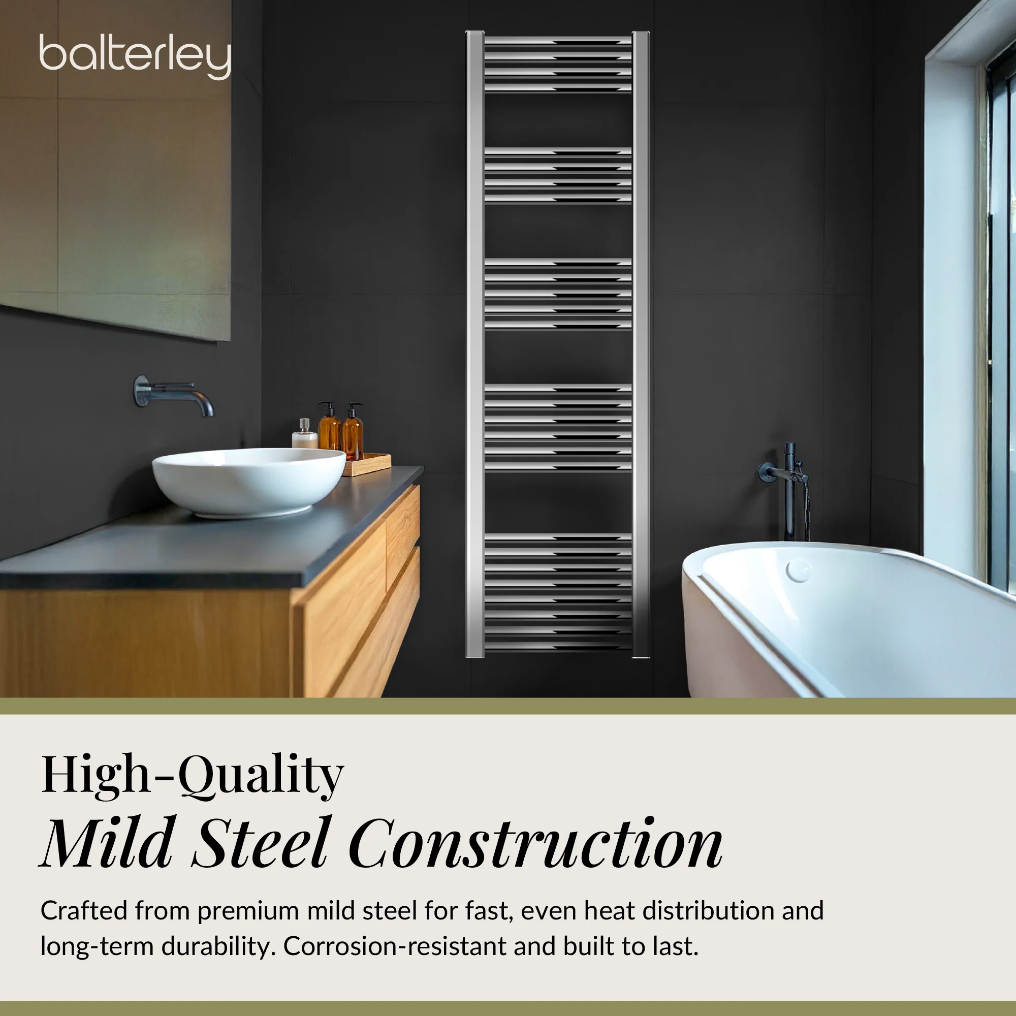 Straight Heated Rail Dual Fuel Towel Warmer, W: 400mm – Choice of Size & Finish - Image 29