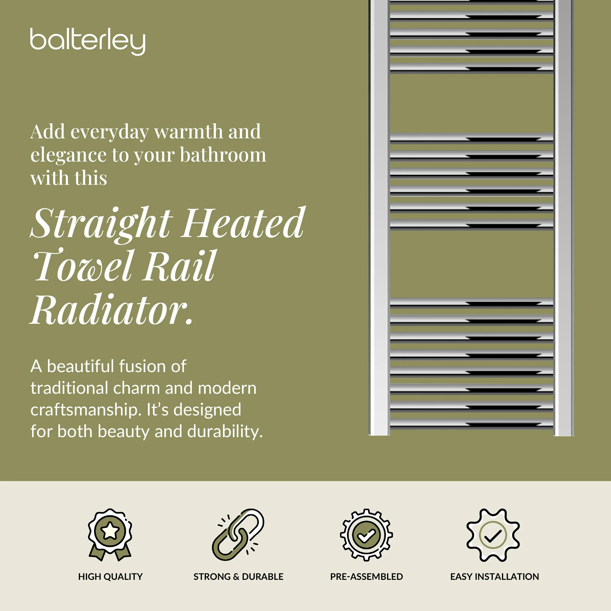 Straight Heated Rail Dual Fuel Towel Warmer, W: 400mm – Choice of Size & Finish - Image 30