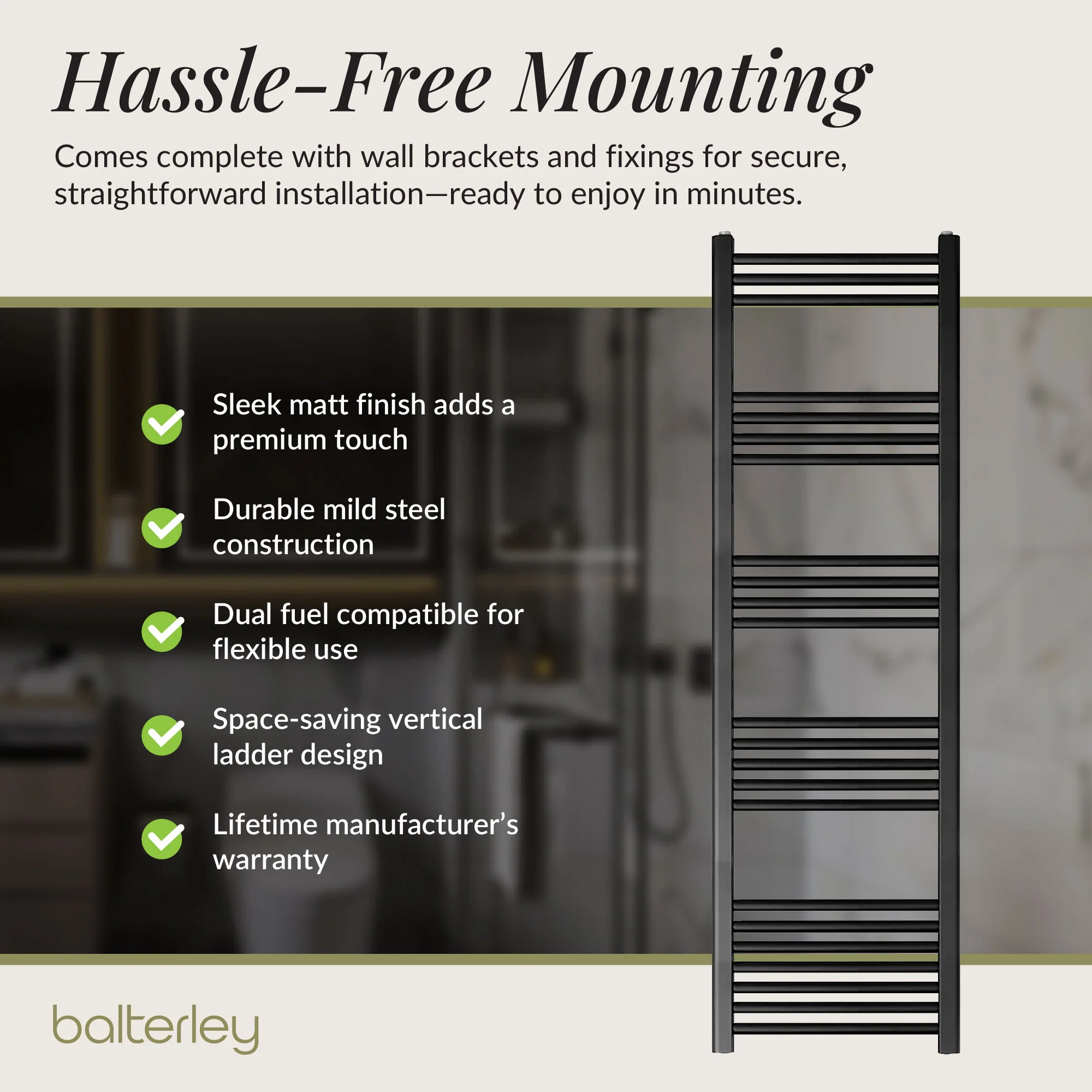 Straight Heated Rail Dual Fuel Towel Warmer, W: 400mm – Choice of Size & Finish - Image 41