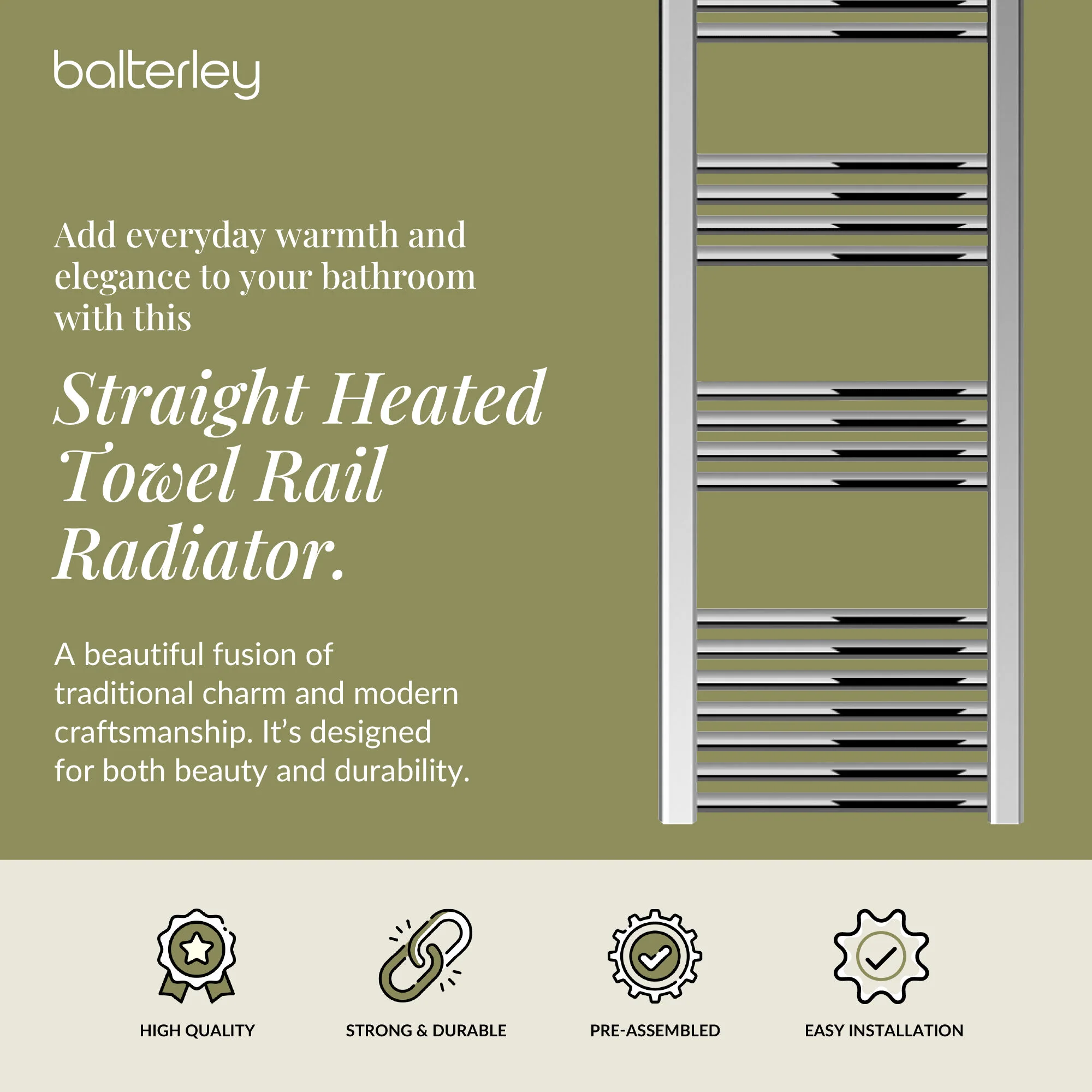 Straight Heated Rail Dual Fuel Towel Warmer, W: 400mm – Choice of Size & Finish - Image 50