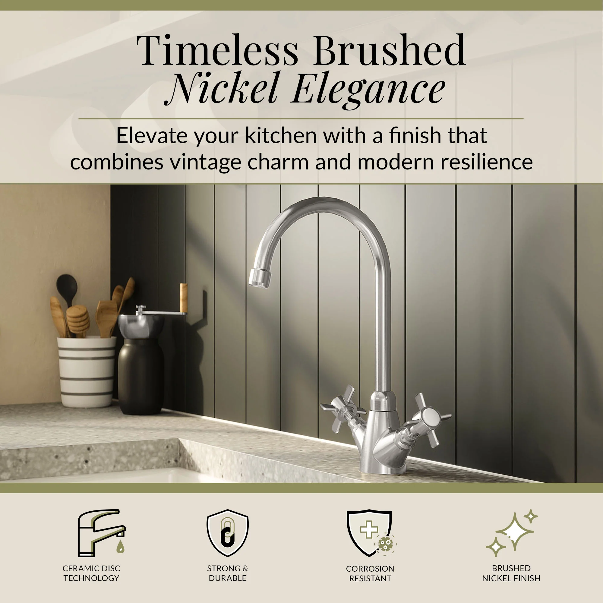 Traditional Mono Mixer Kitchen Tap - Multiple Handle and Finish Options Available - Image 14