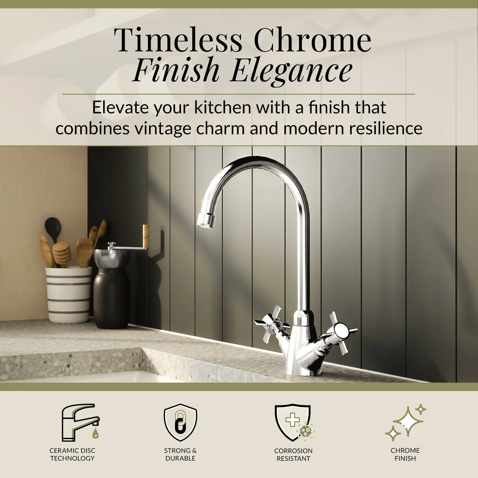 Traditional Mono Mixer Kitchen Tap - Multiple Handle and Finish Options Available - Image 24