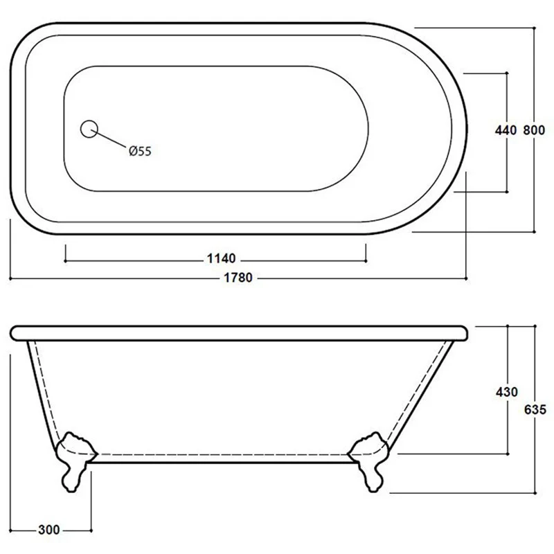 Traditional Single Ended Freestanding Bath and Claw Feet  - 1780 x 800mm - Image 3