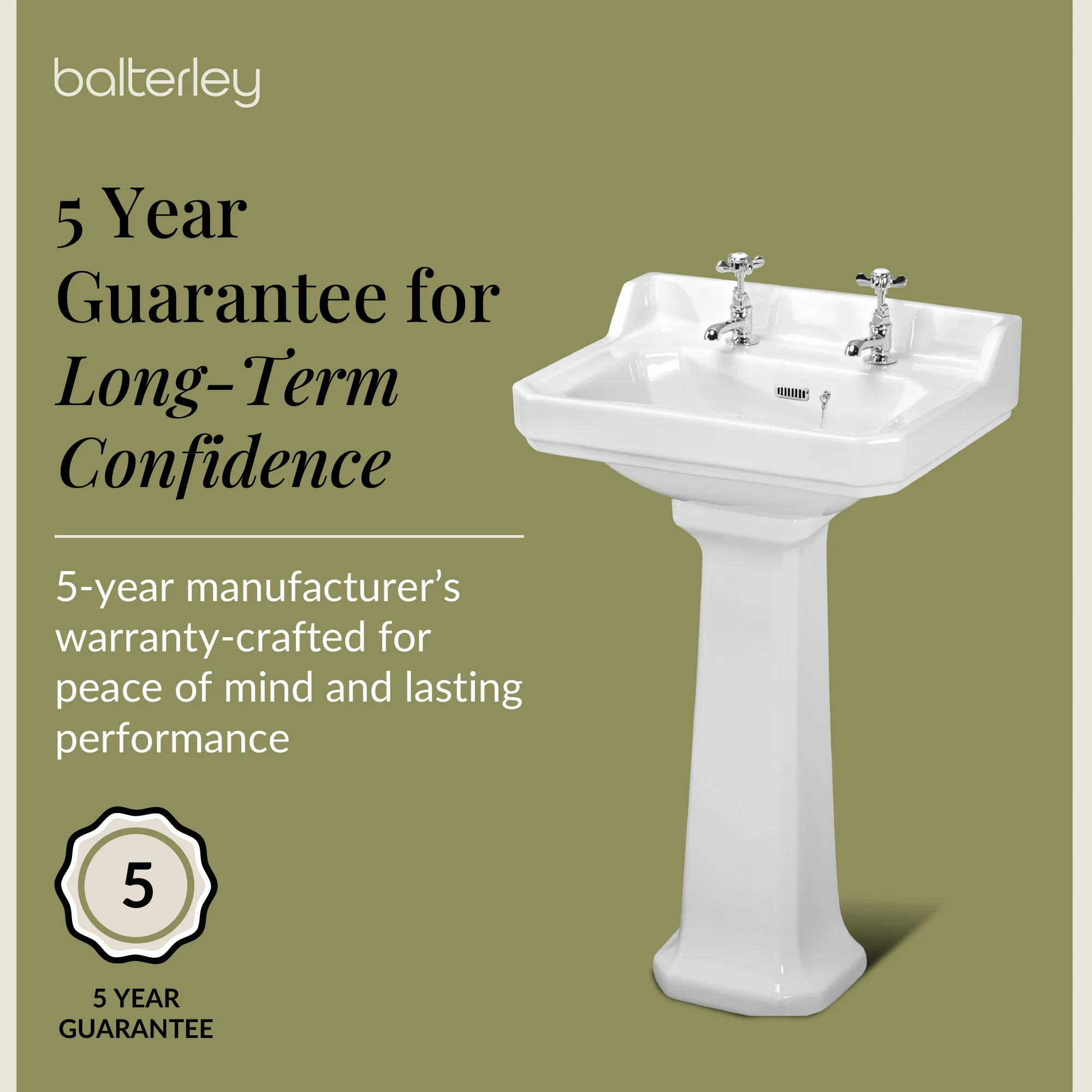 Traditional White 2 Tap Hole Bathroom Basin & Full Pedestal – 560mm - Image 6