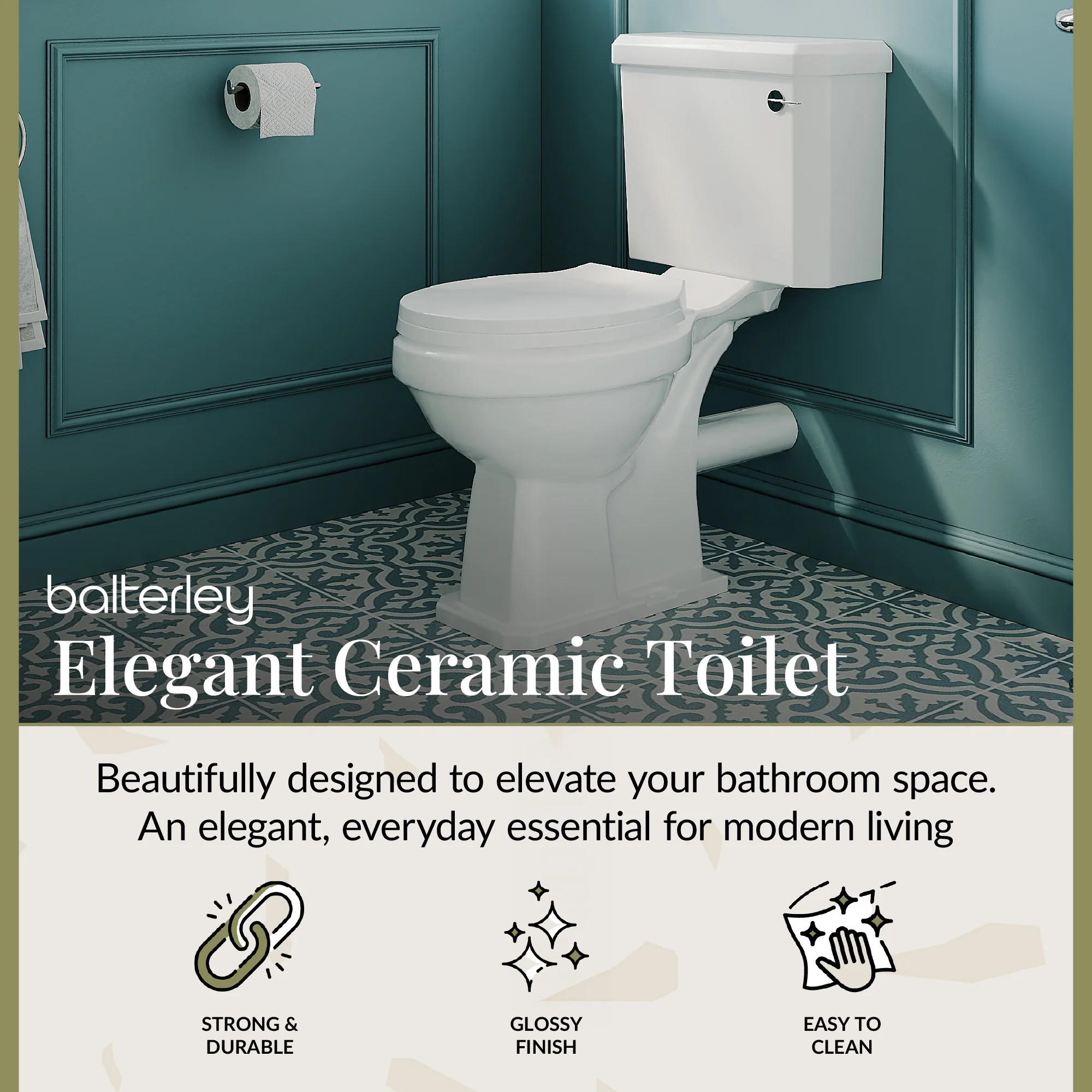 Traditional White Close Coupled Bathroom Toilet with Cistern & Soft Close Seat – 470mm - Image 3
