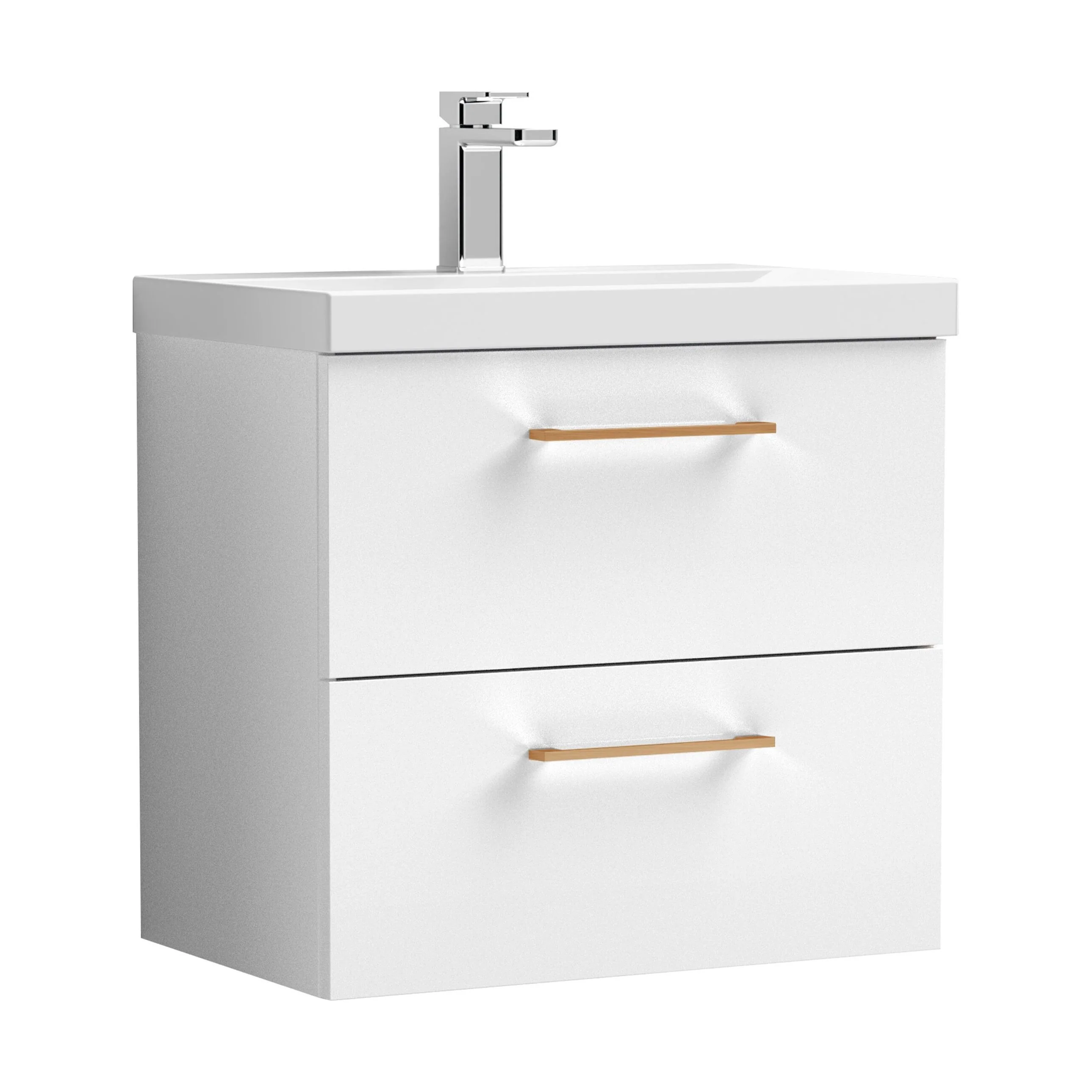 Wall Hung 2 Drawer Vanity Unit with Mid-Edge Ceramic Basin - Choice of Colour, Handle Finish and Size - Image 10