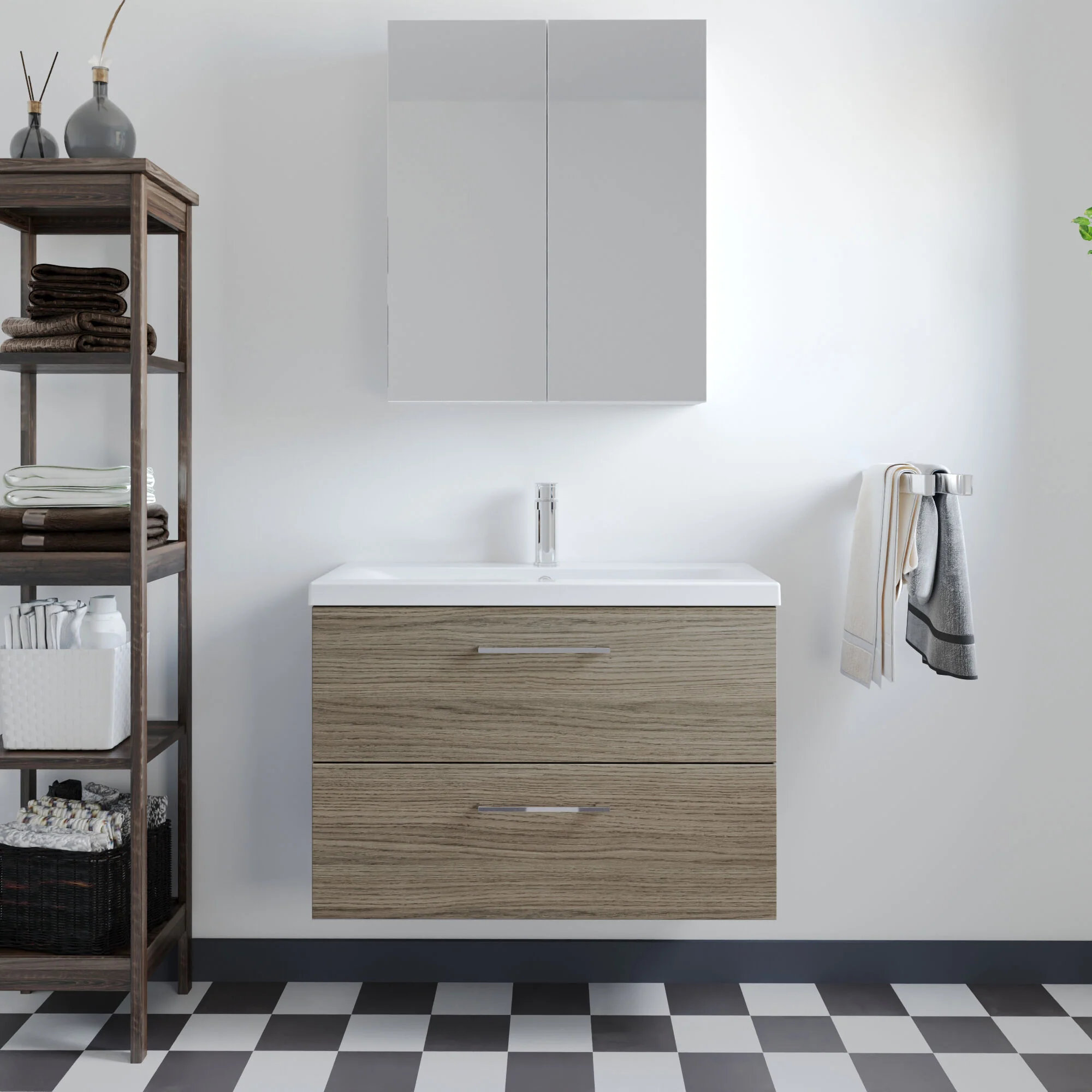 Wall Hung 2 Drawer Vanity Unit with Mid-Edge Ceramic Basin - Choice of Colour, Handle Finish and Size - Image 100