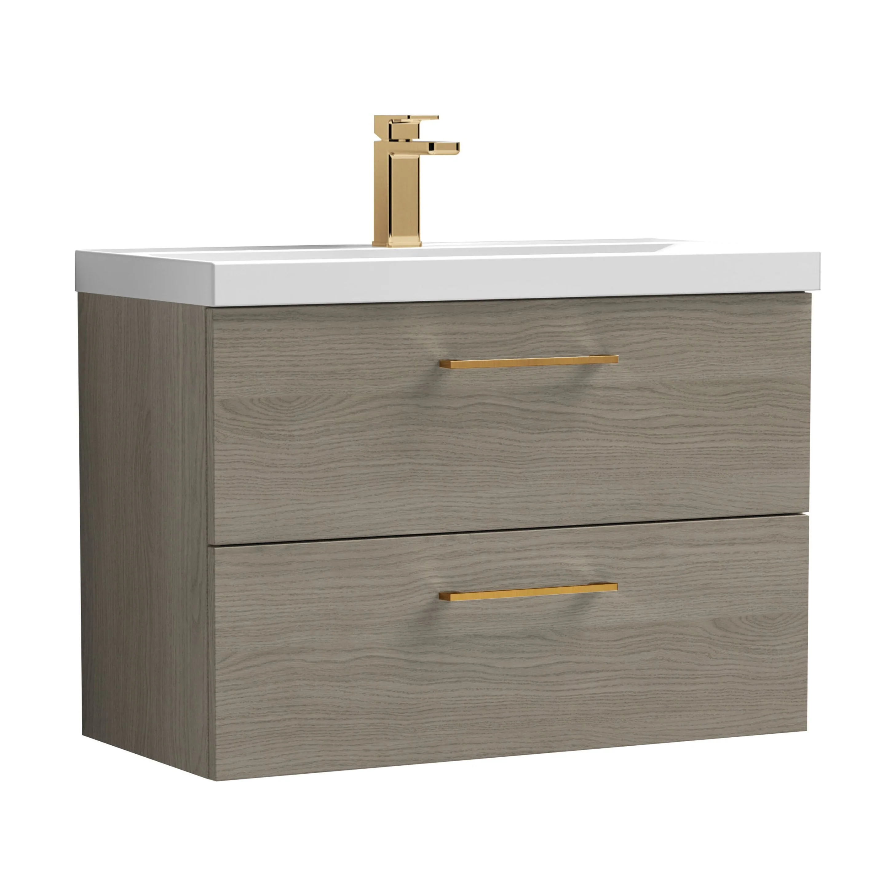 Wall Hung 2 Drawer Vanity Unit with Mid-Edge Ceramic Basin - Choice of Colour, Handle Finish and Size - Image 107