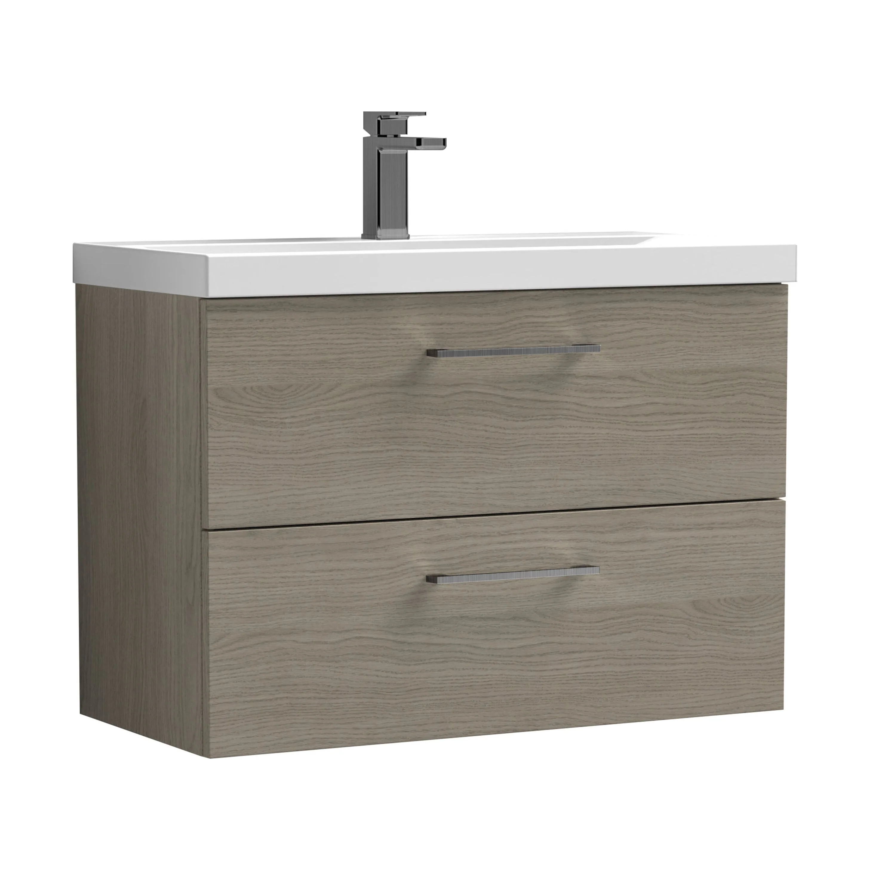 Wall Hung 2 Drawer Vanity Unit with Mid-Edge Ceramic Basin - Choice of Colour, Handle Finish and Size - Image 108