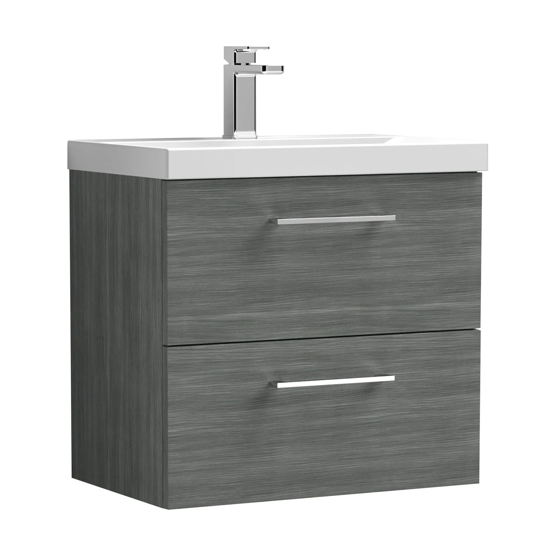 Wall Hung 2 Drawer Vanity Unit with Mid-Edge Ceramic Basin - Choice of Colour, Handle Finish and Size - Image 109