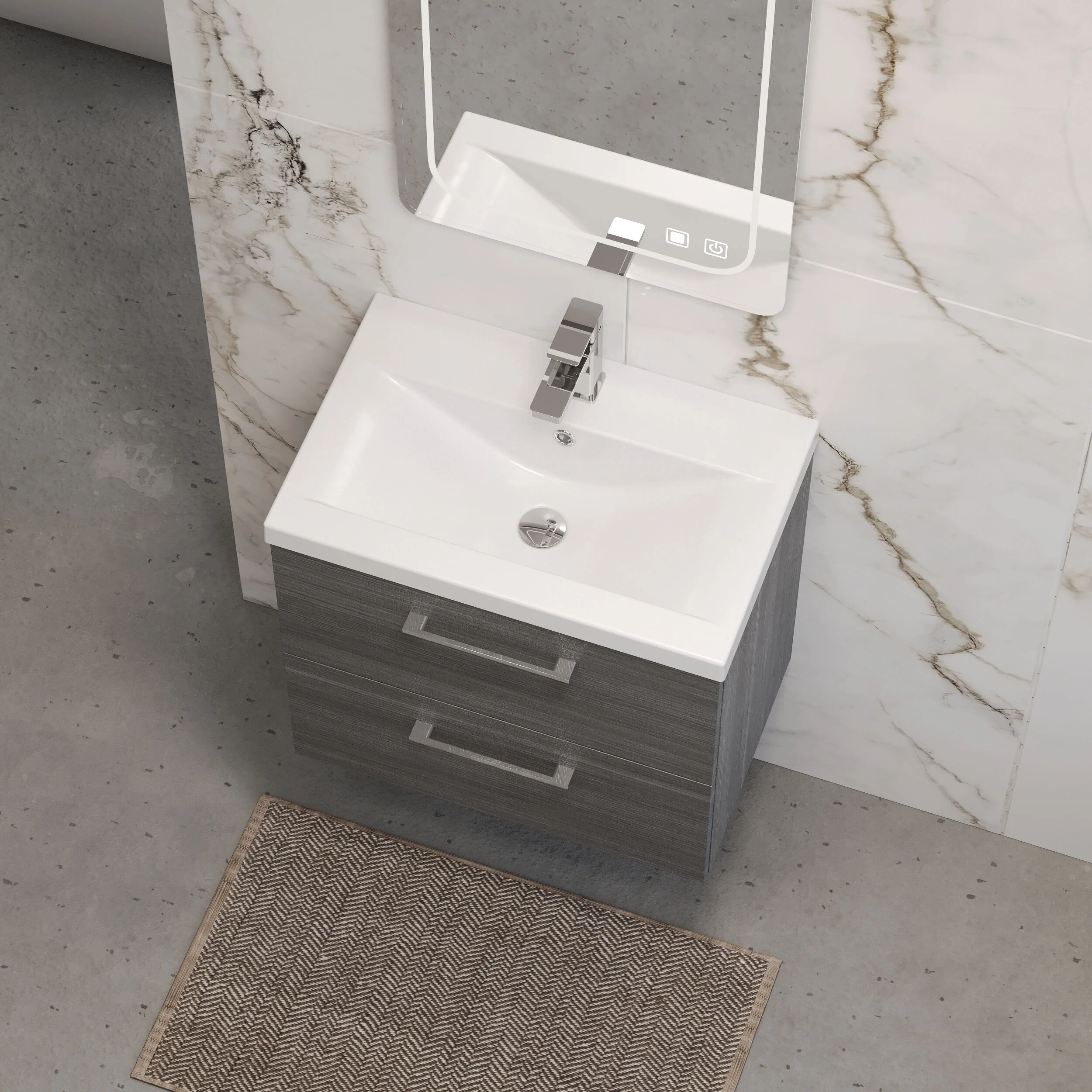 Wall Hung 2 Drawer Vanity Unit with Mid-Edge Ceramic Basin - Choice of Colour, Handle Finish and Size - Image 111