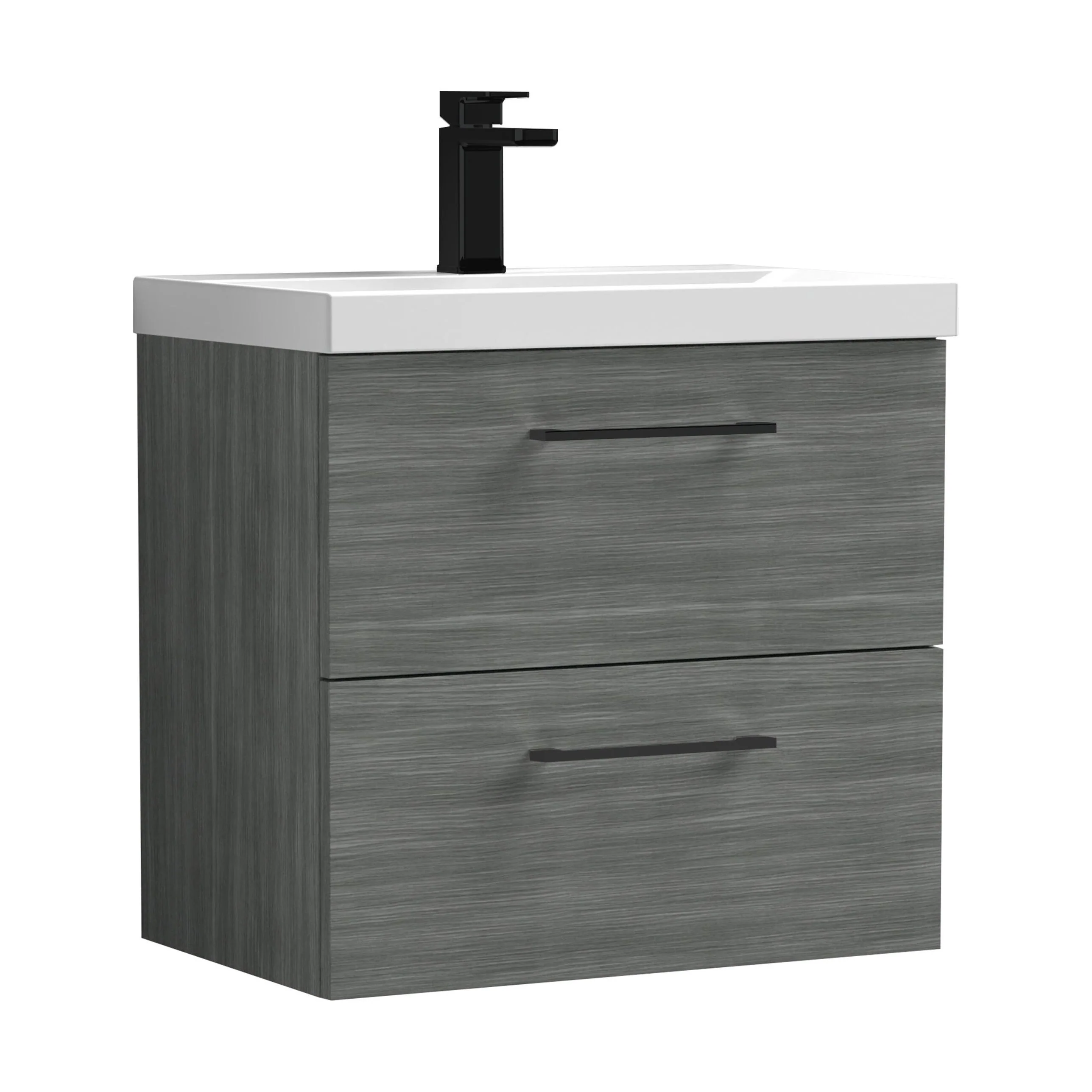 Wall Hung 2 Drawer Vanity Unit with Mid-Edge Ceramic Basin - Choice of Colour, Handle Finish and Size - Image 116