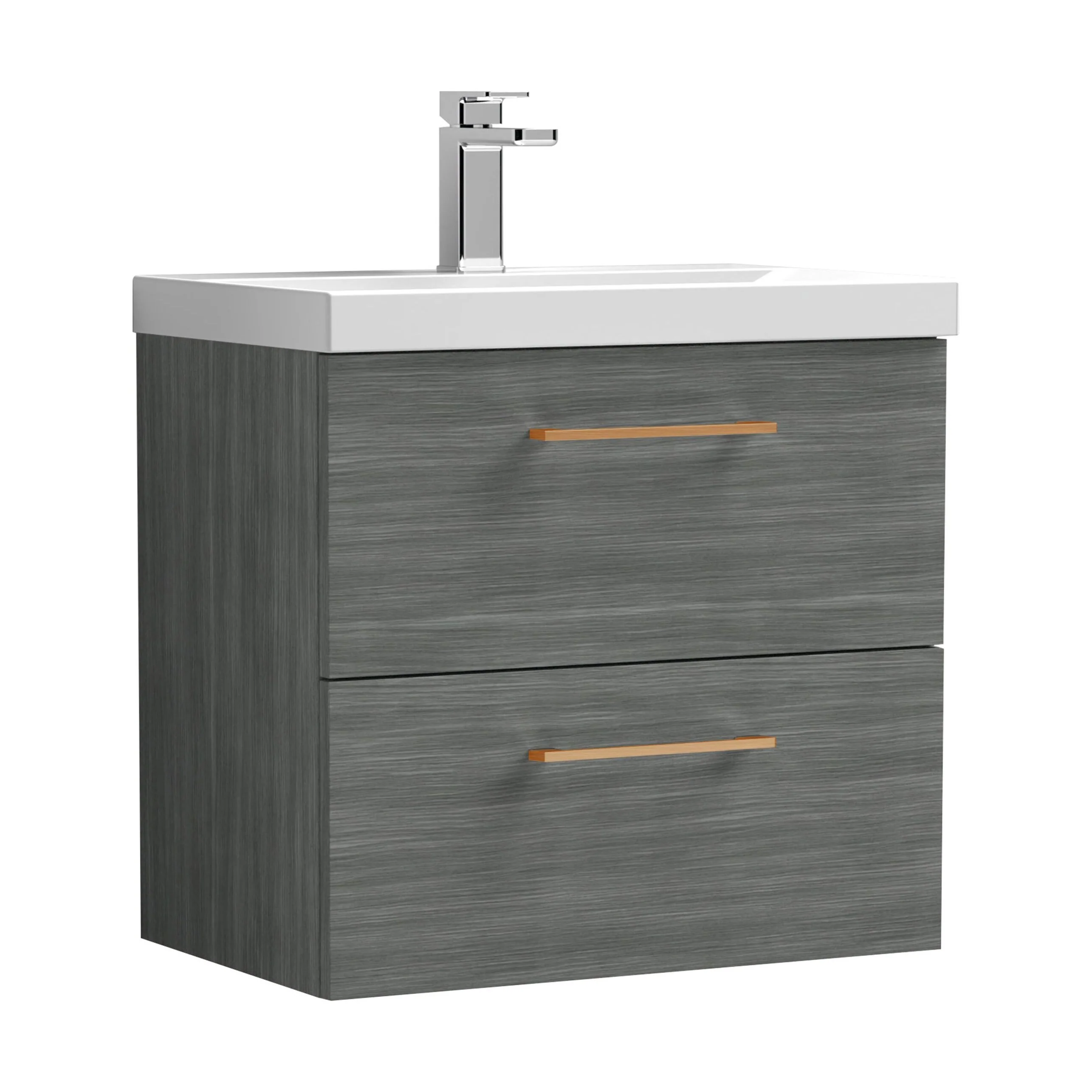 Wall Hung 2 Drawer Vanity Unit with Mid-Edge Ceramic Basin - Choice of Colour, Handle Finish and Size - Image 118