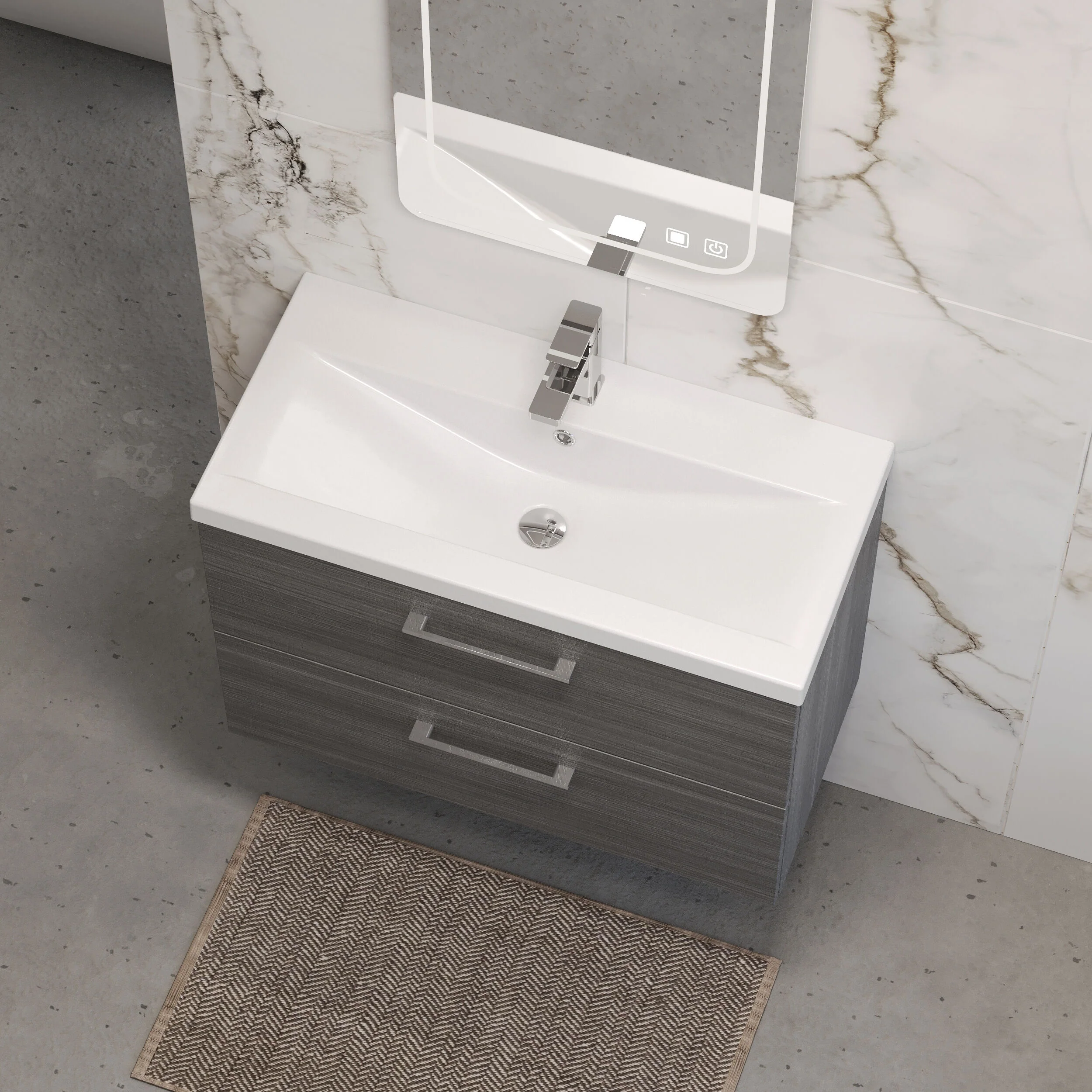 Wall Hung 2 Drawer Vanity Unit with Mid-Edge Ceramic Basin - Choice of Colour, Handle Finish and Size - Image 126