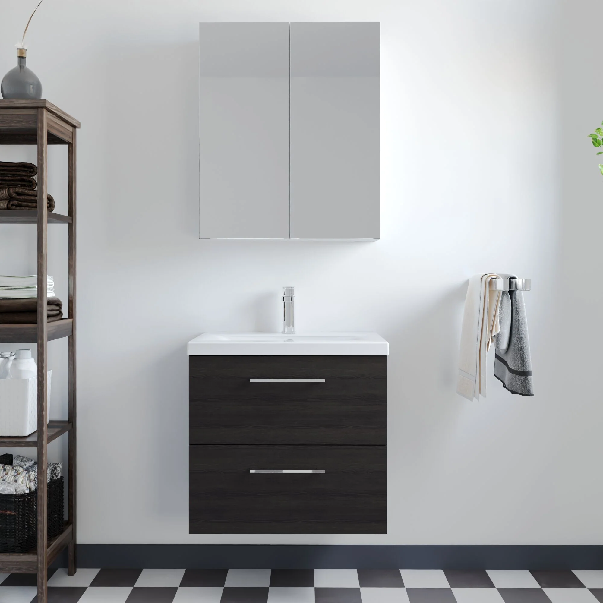 Wall Hung 2 Drawer Vanity Unit with Mid-Edge Ceramic Basin - Choice of Colour, Handle Finish and Size - Image 140