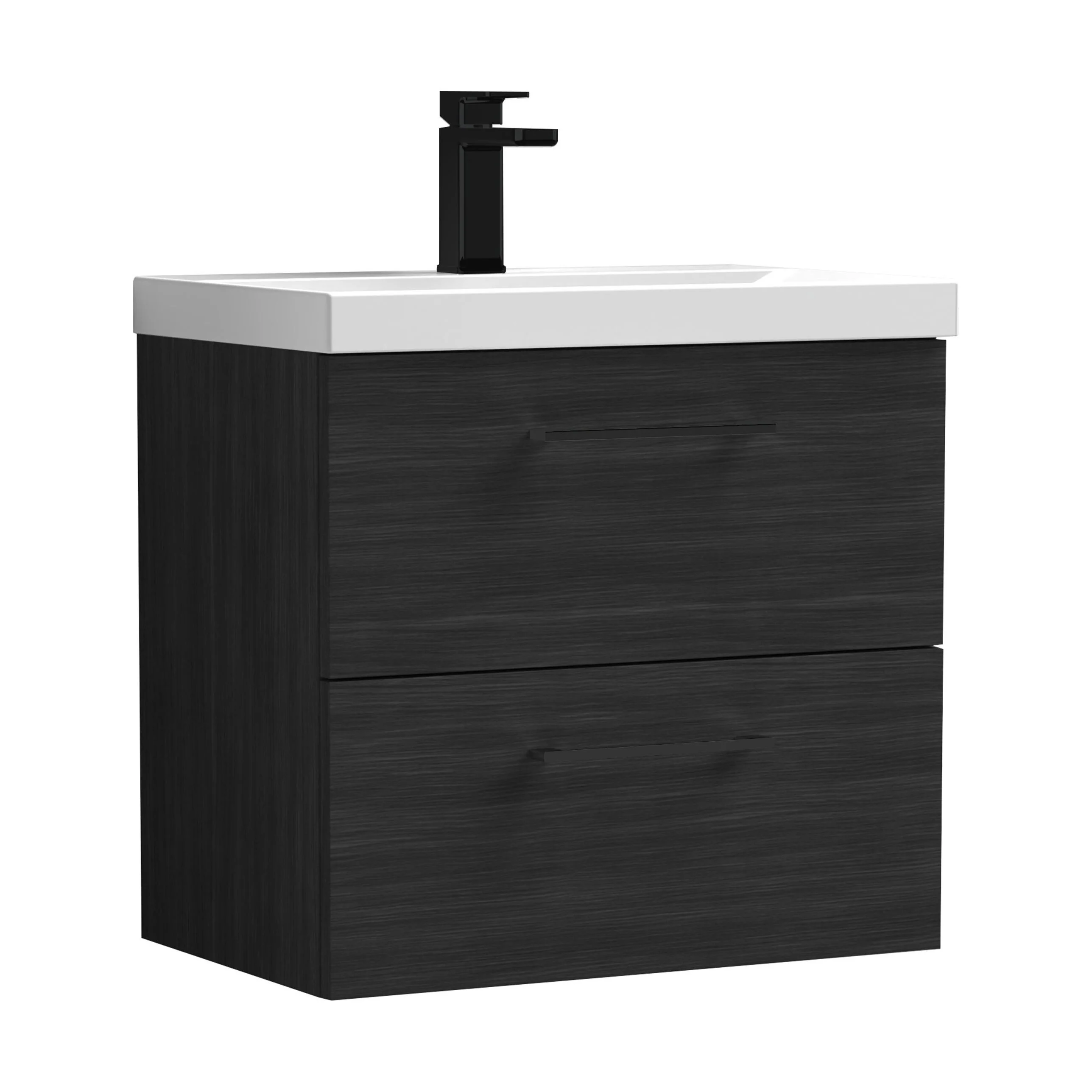 Wall Hung 2 Drawer Vanity Unit with Mid-Edge Ceramic Basin - Choice of Colour, Handle Finish and Size - Image 146