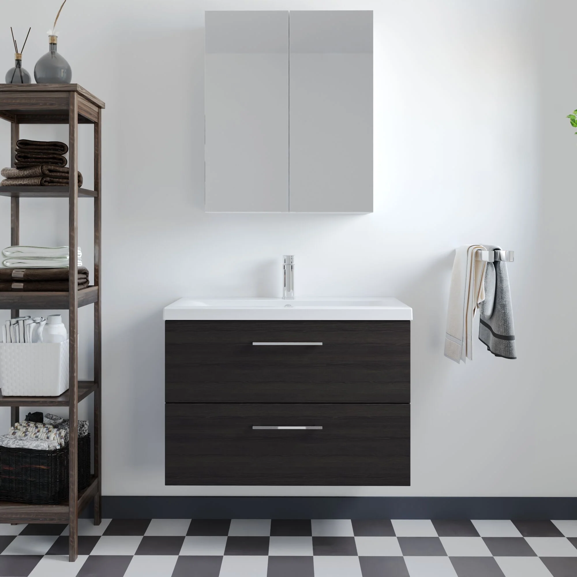 Wall Hung 2 Drawer Vanity Unit with Mid-Edge Ceramic Basin - Choice of Colour, Handle Finish and Size - Image 155