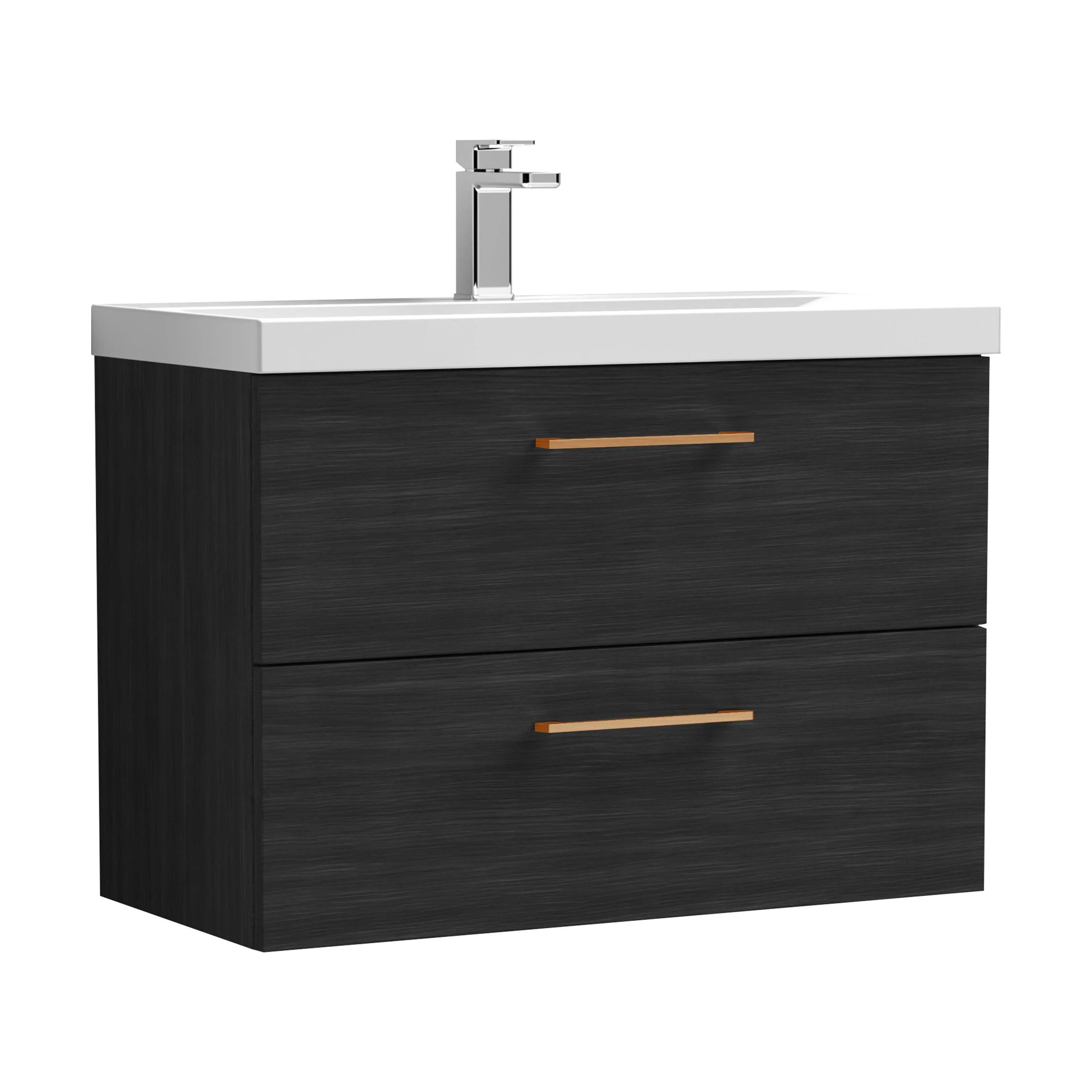 Wall Hung 2 Drawer Vanity Unit with Mid-Edge Ceramic Basin - Choice of Colour, Handle Finish and Size - Image 163